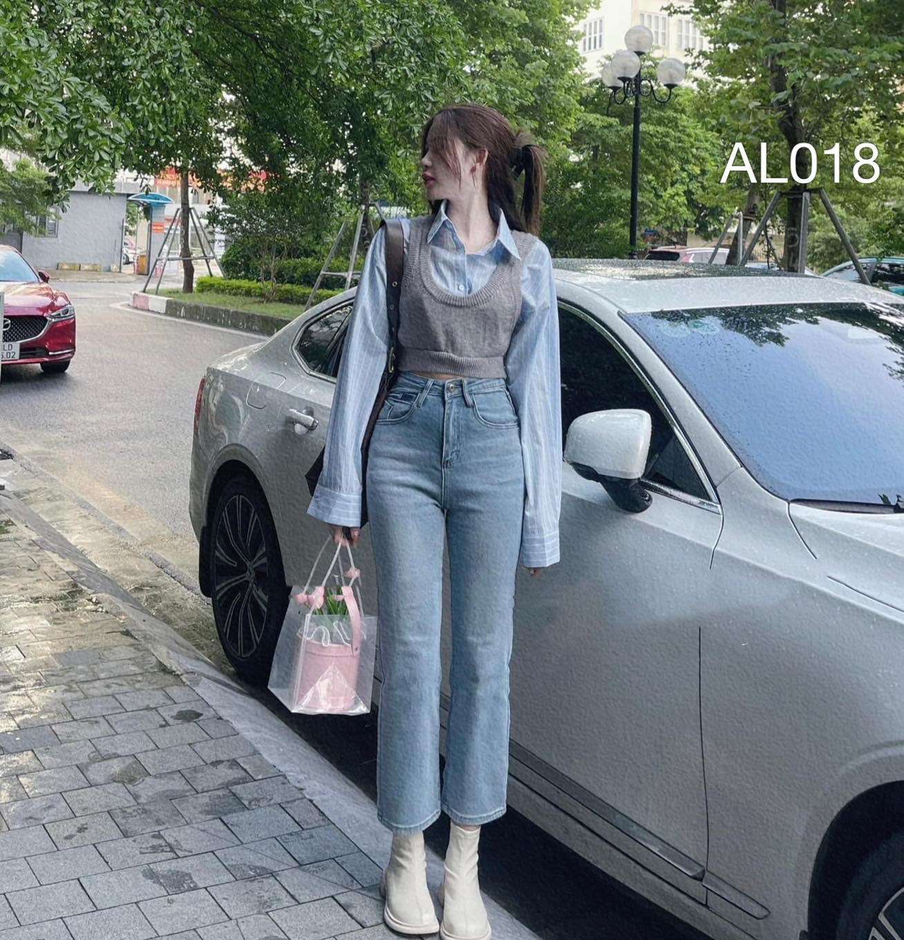 AL018 len croptop phối sơ mi