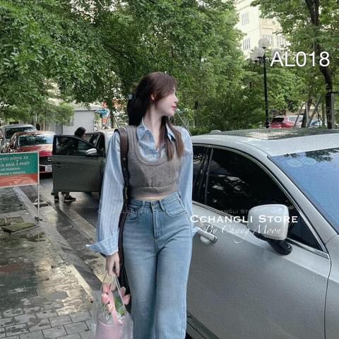 AL018 len croptop phối sơ mi