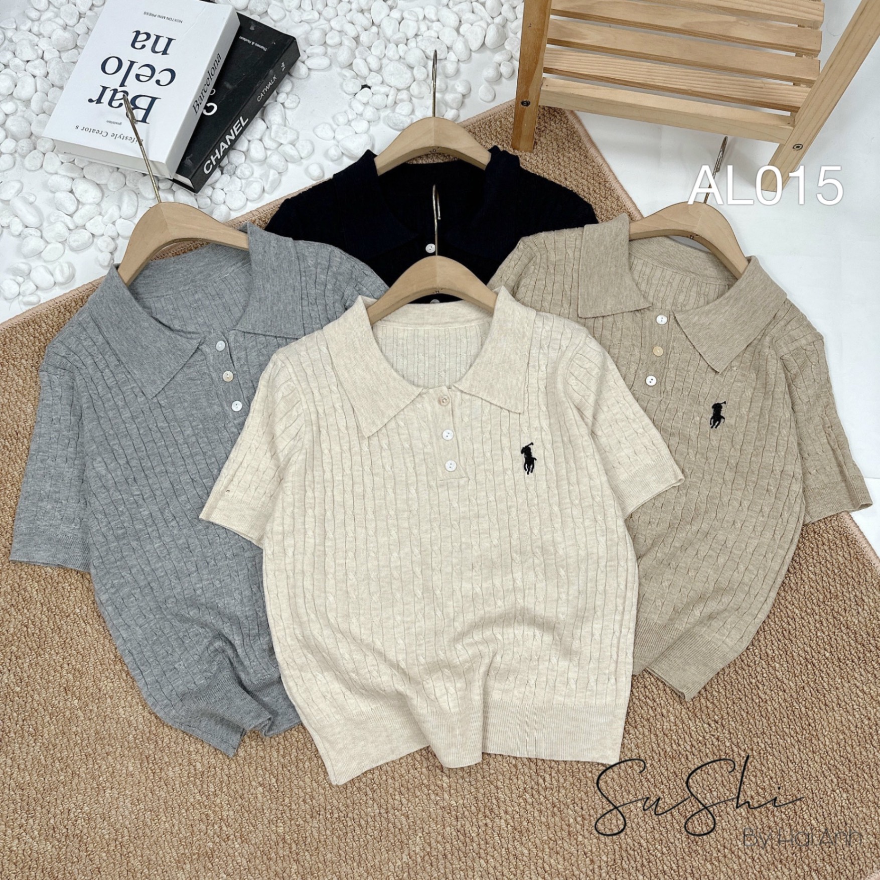 AL015 len polo thêu ngựa