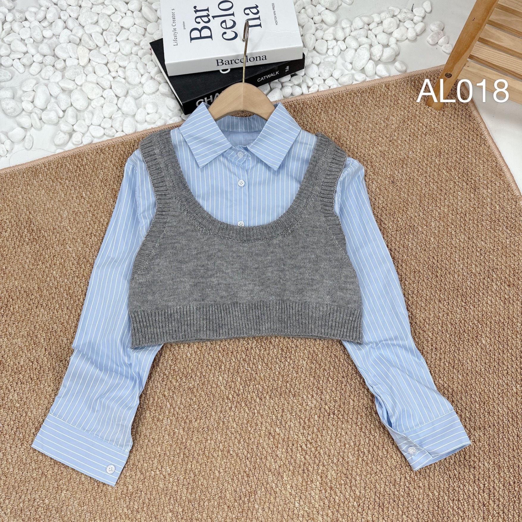 AL018 len croptop phối sơ mi