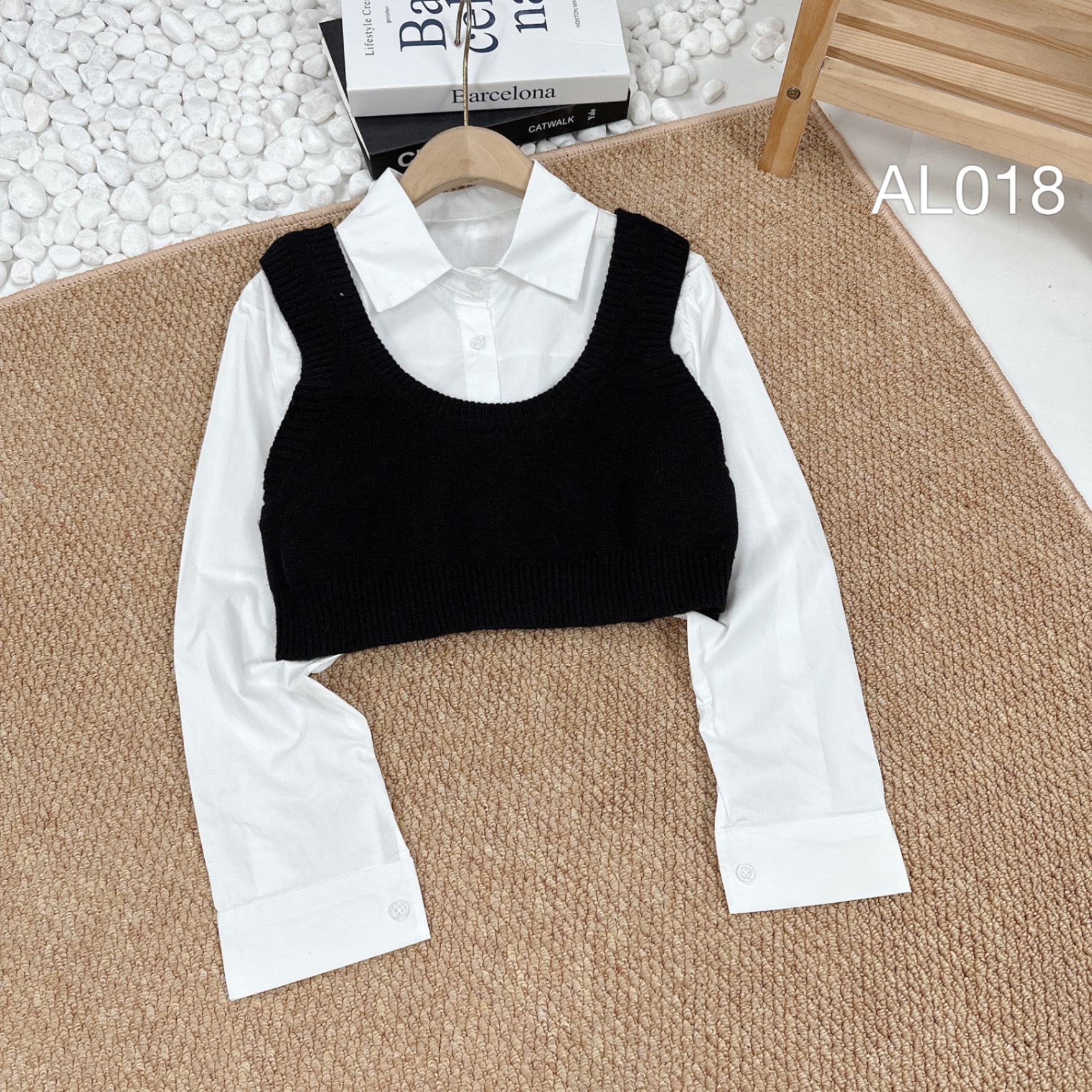 AL018 len croptop phối sơ mi