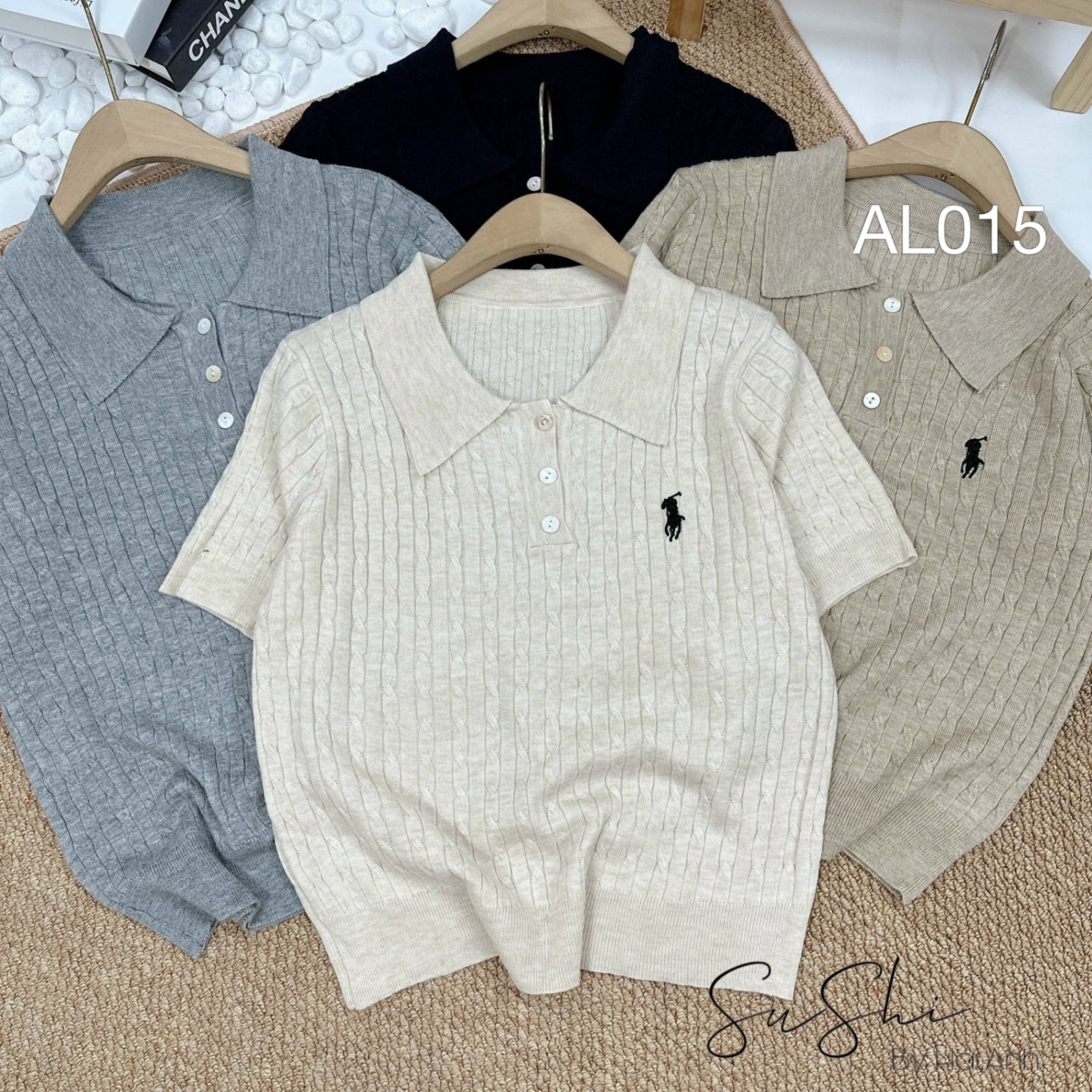 AL015 len polo thêu ngựa