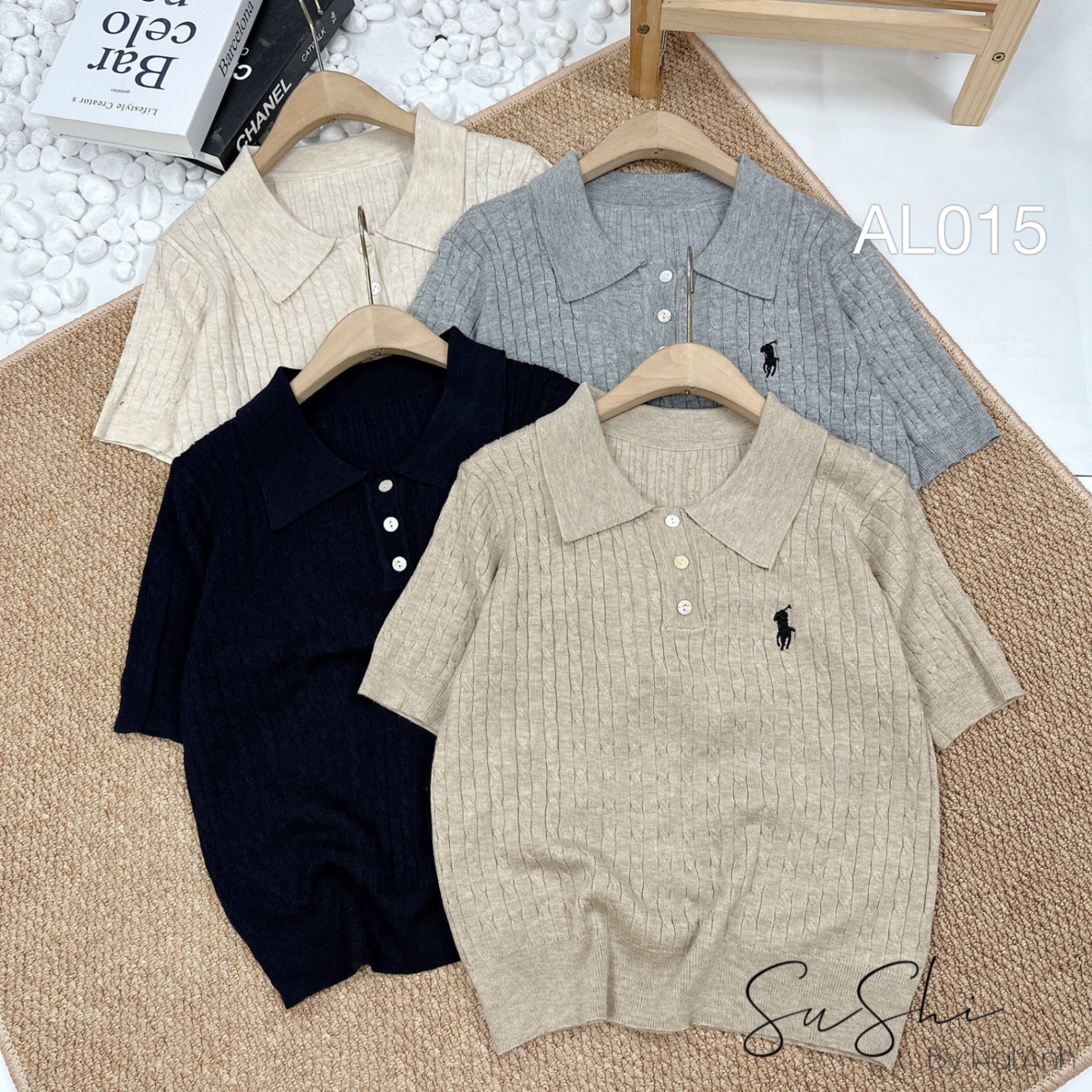 AL015 len polo thêu ngựa