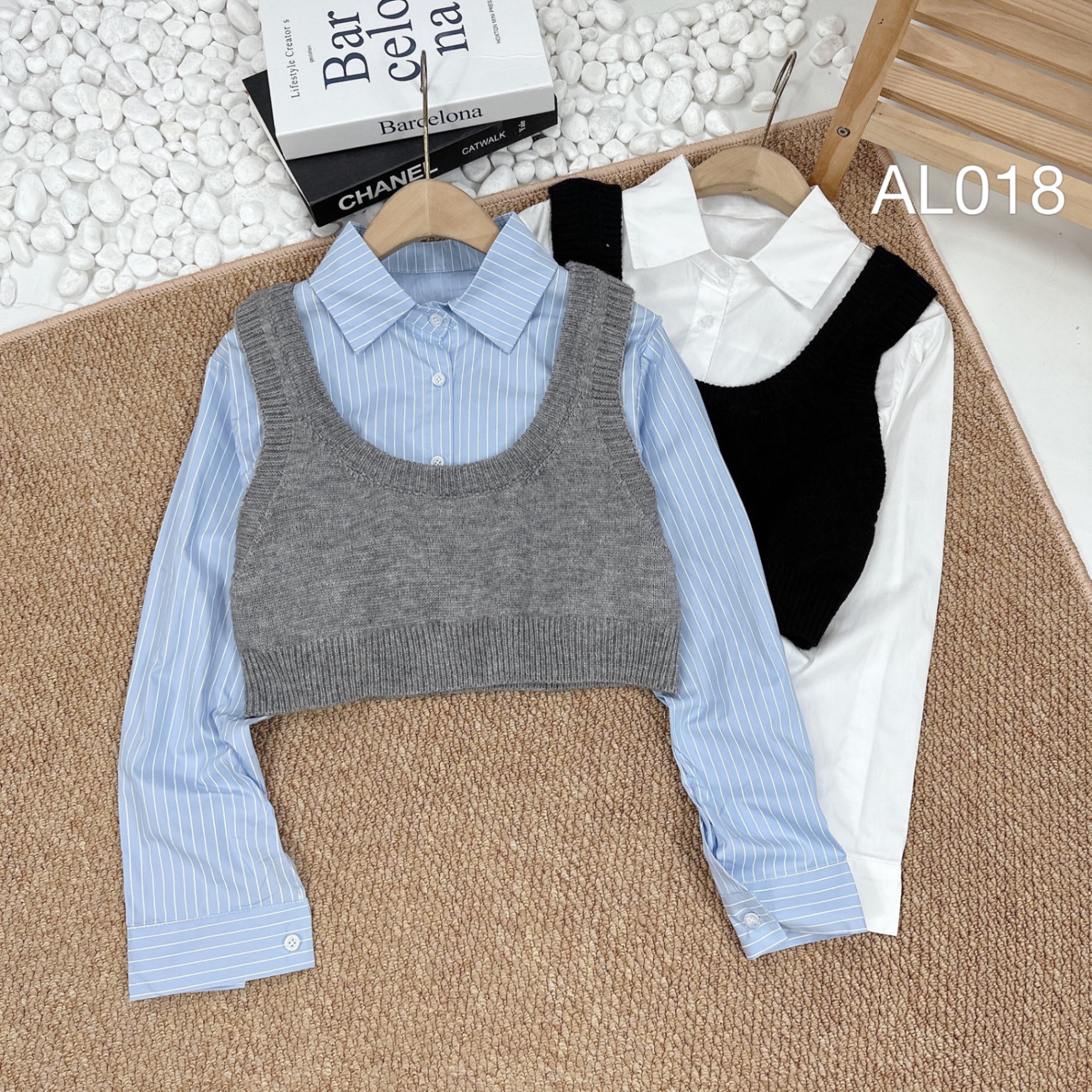 AL018 len croptop phối sơ mi