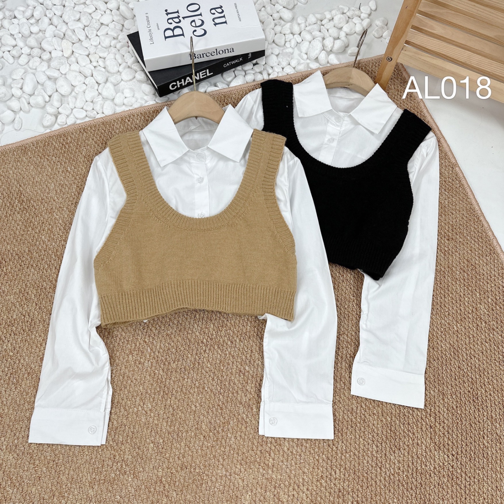 AL018 len croptop phối sơ mi