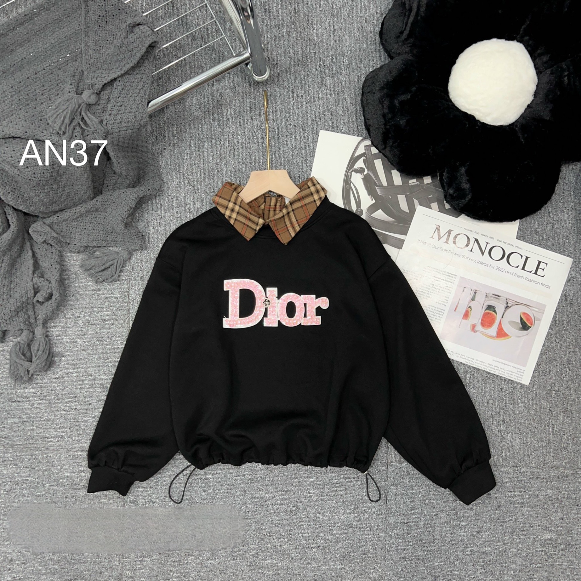 AN37 áo nỉ cổ kẻ Dior