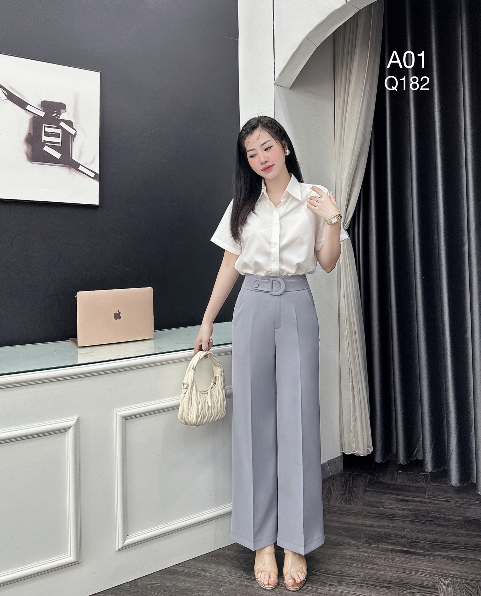 Q182 quần xuông đai D cúc bọc mới