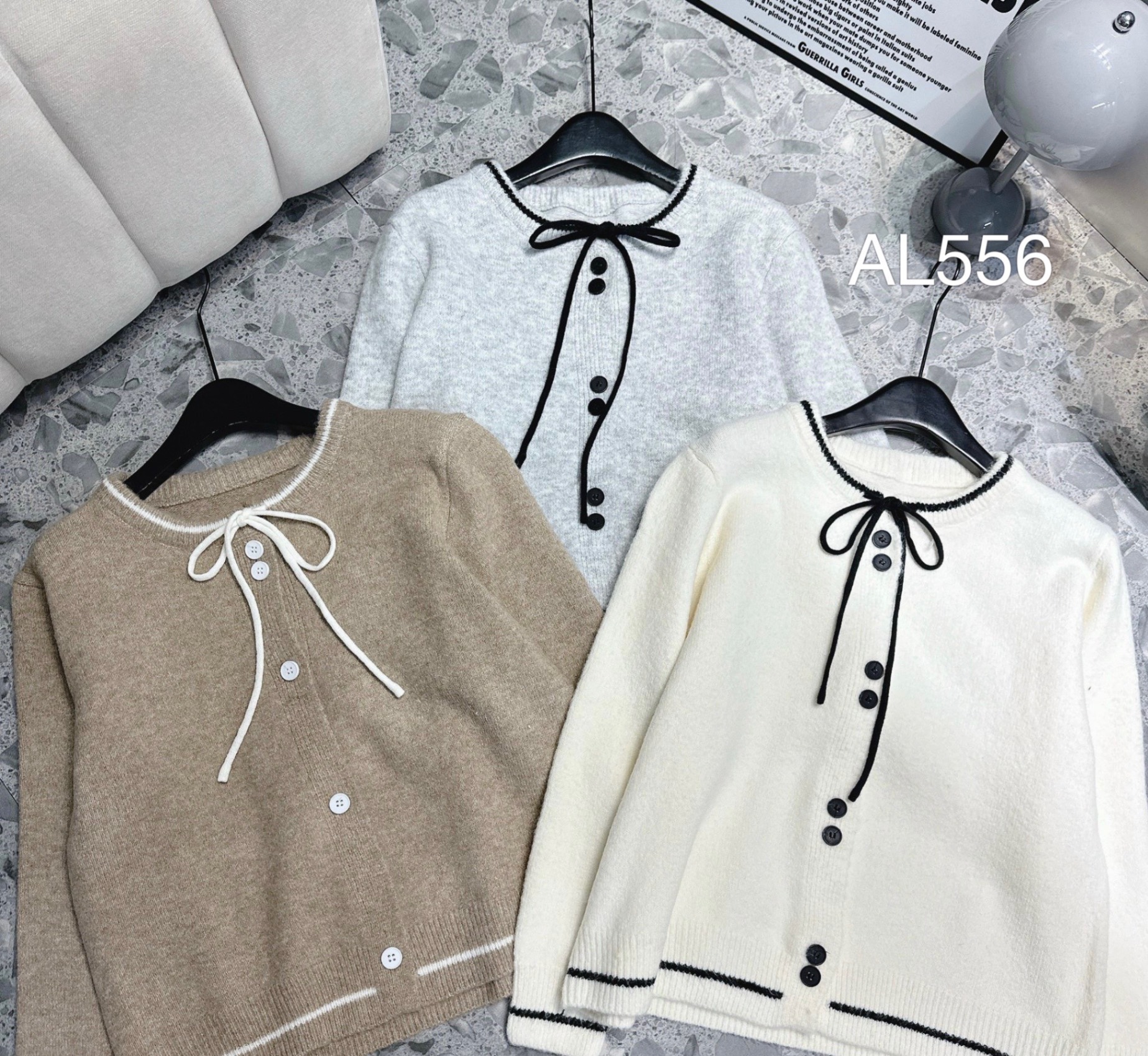 AL556 áo cardigan viền 2 cúc liền