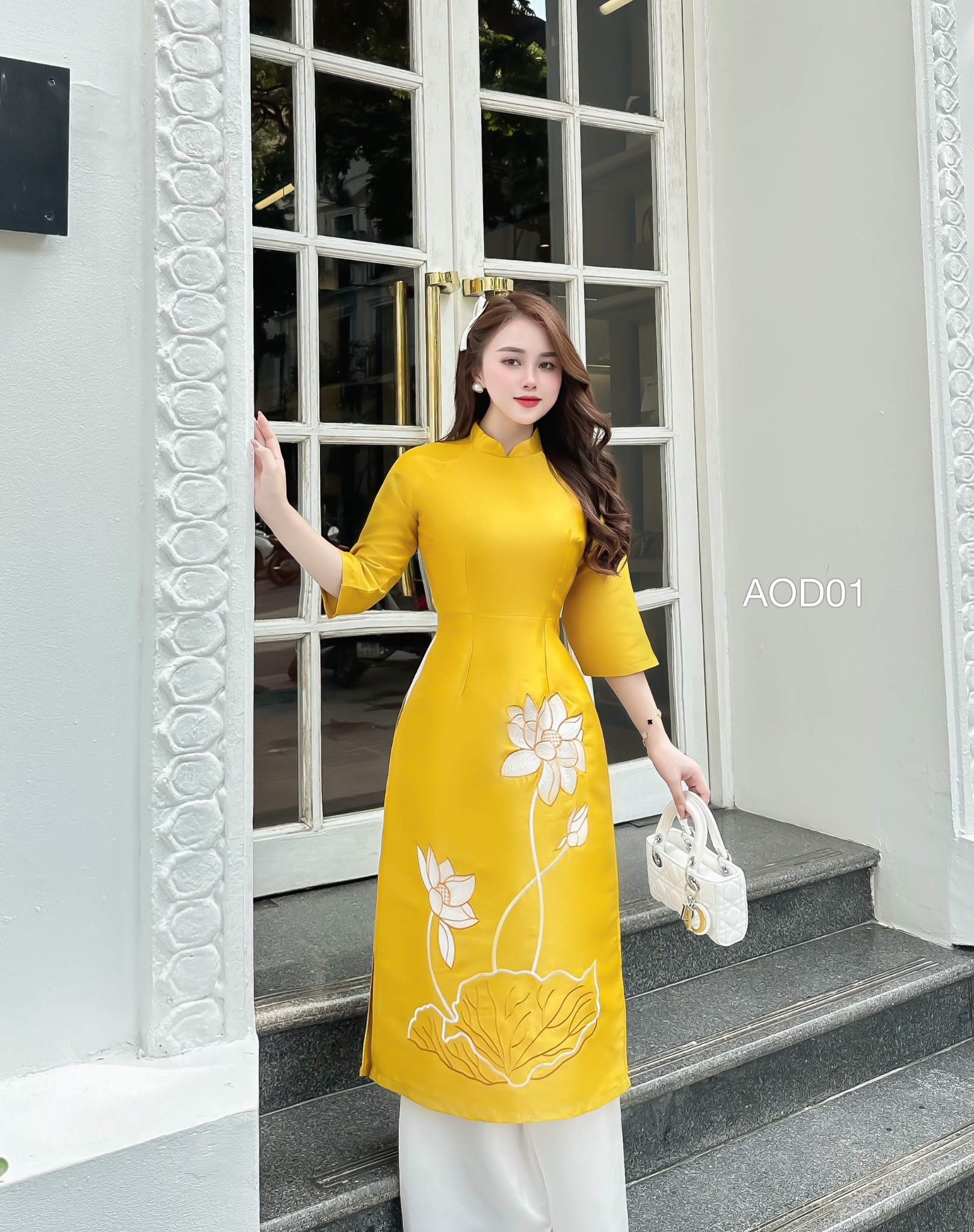 AOD01 set áo dài hoa sen