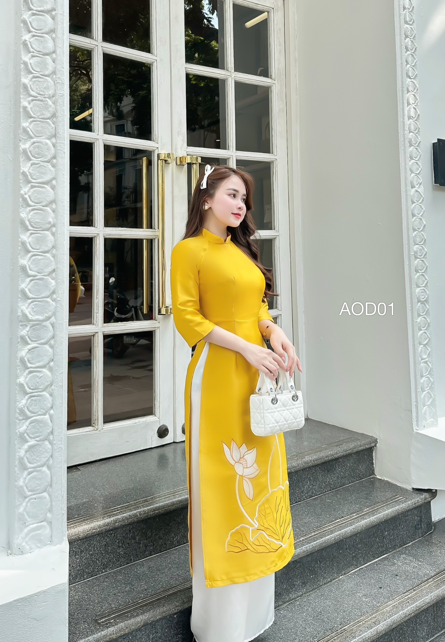 AOD01 set áo dài hoa sen