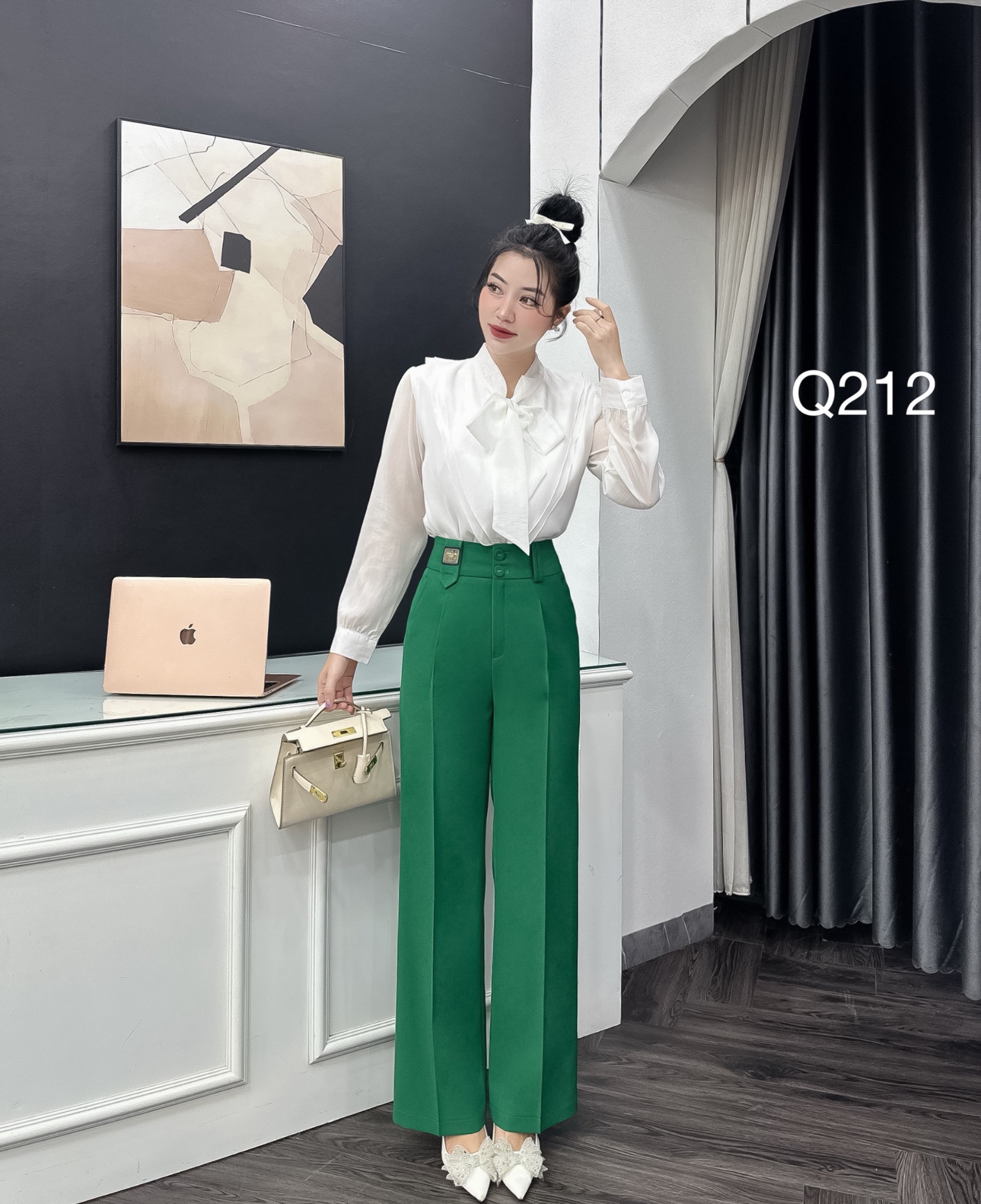 Q212 quần xuông 2 cúc bọc cạp kèm tag