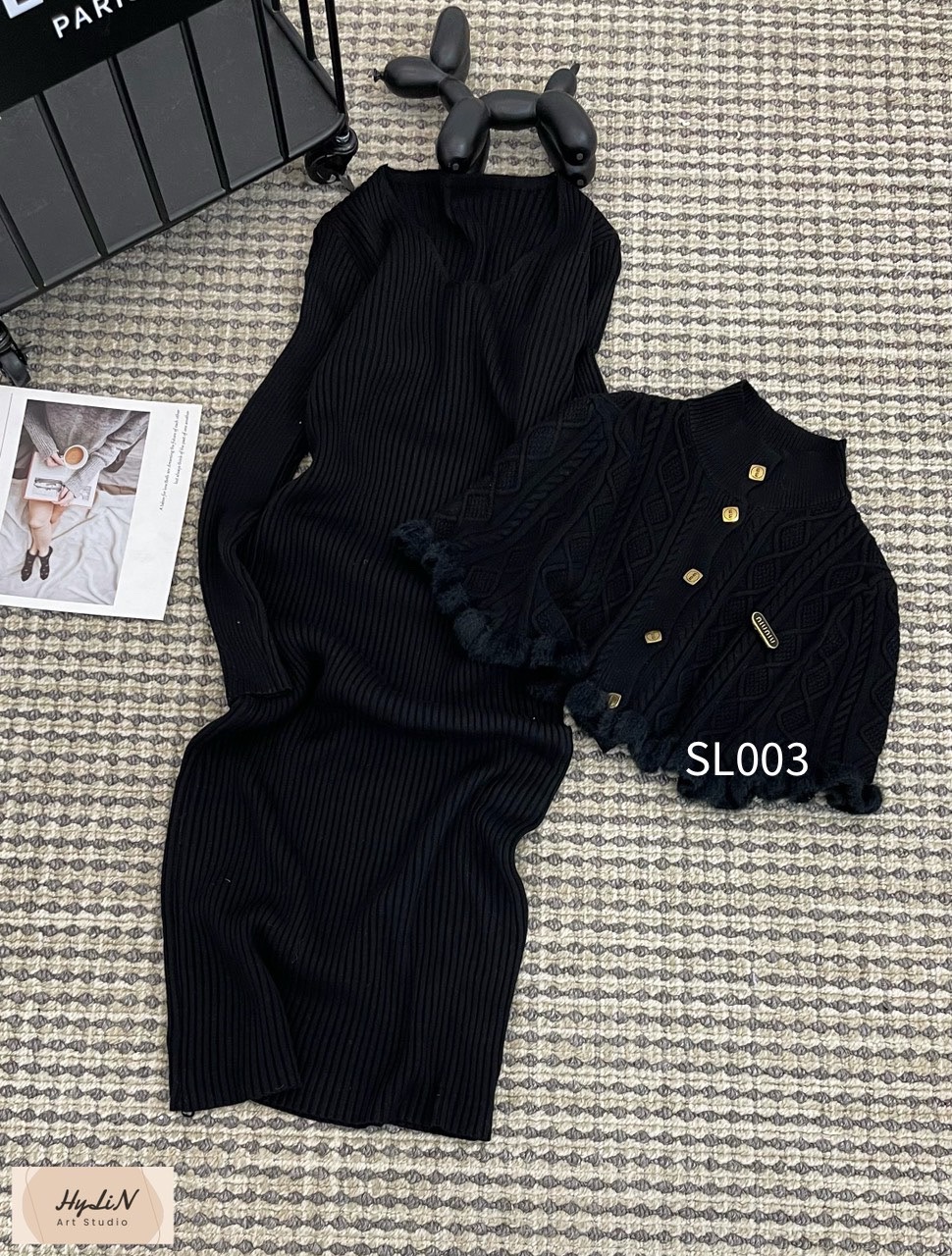 SL002 set váy len dài kèm áo choàng