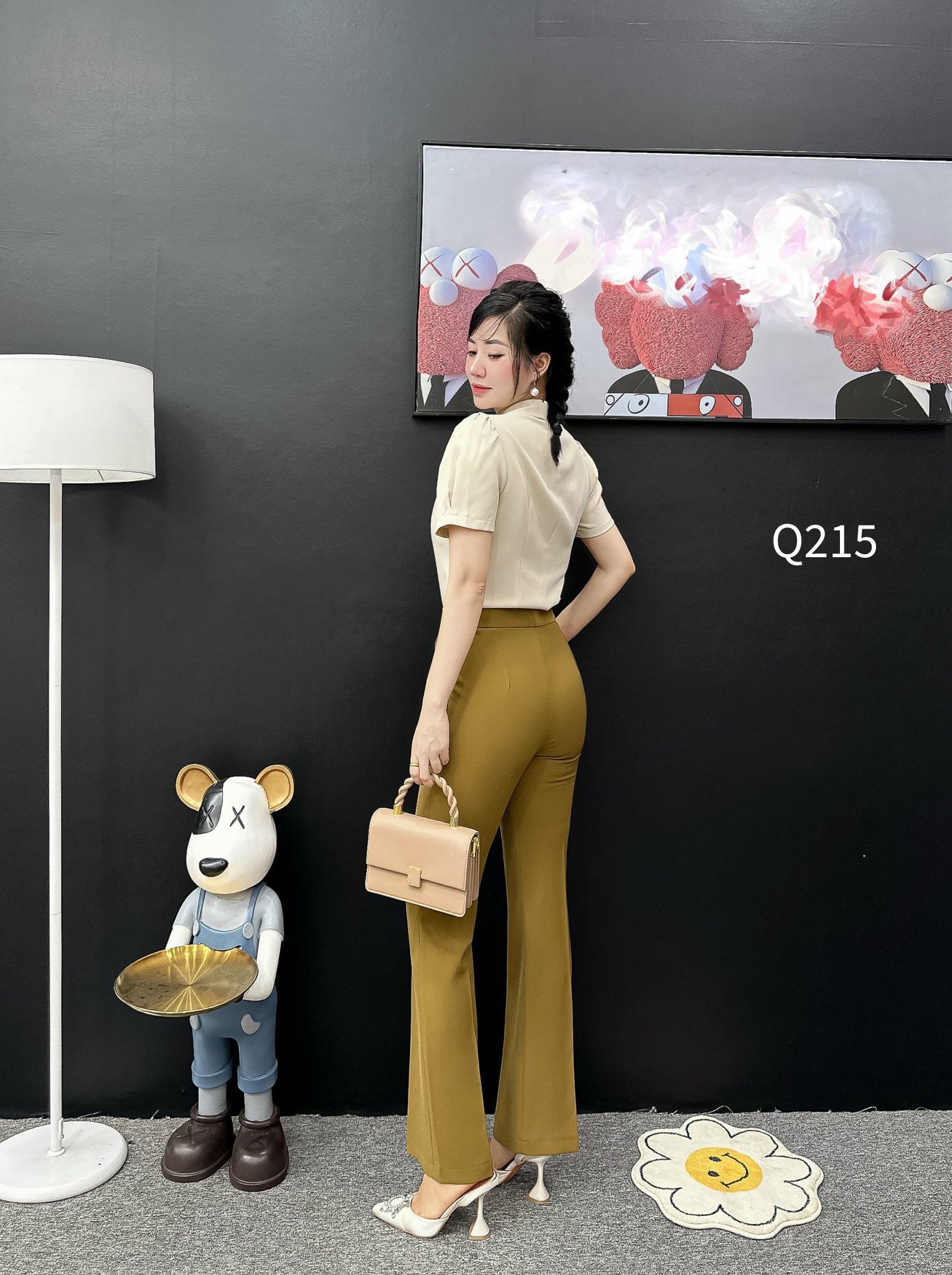 Q215 quần loe 1 cúc bọc