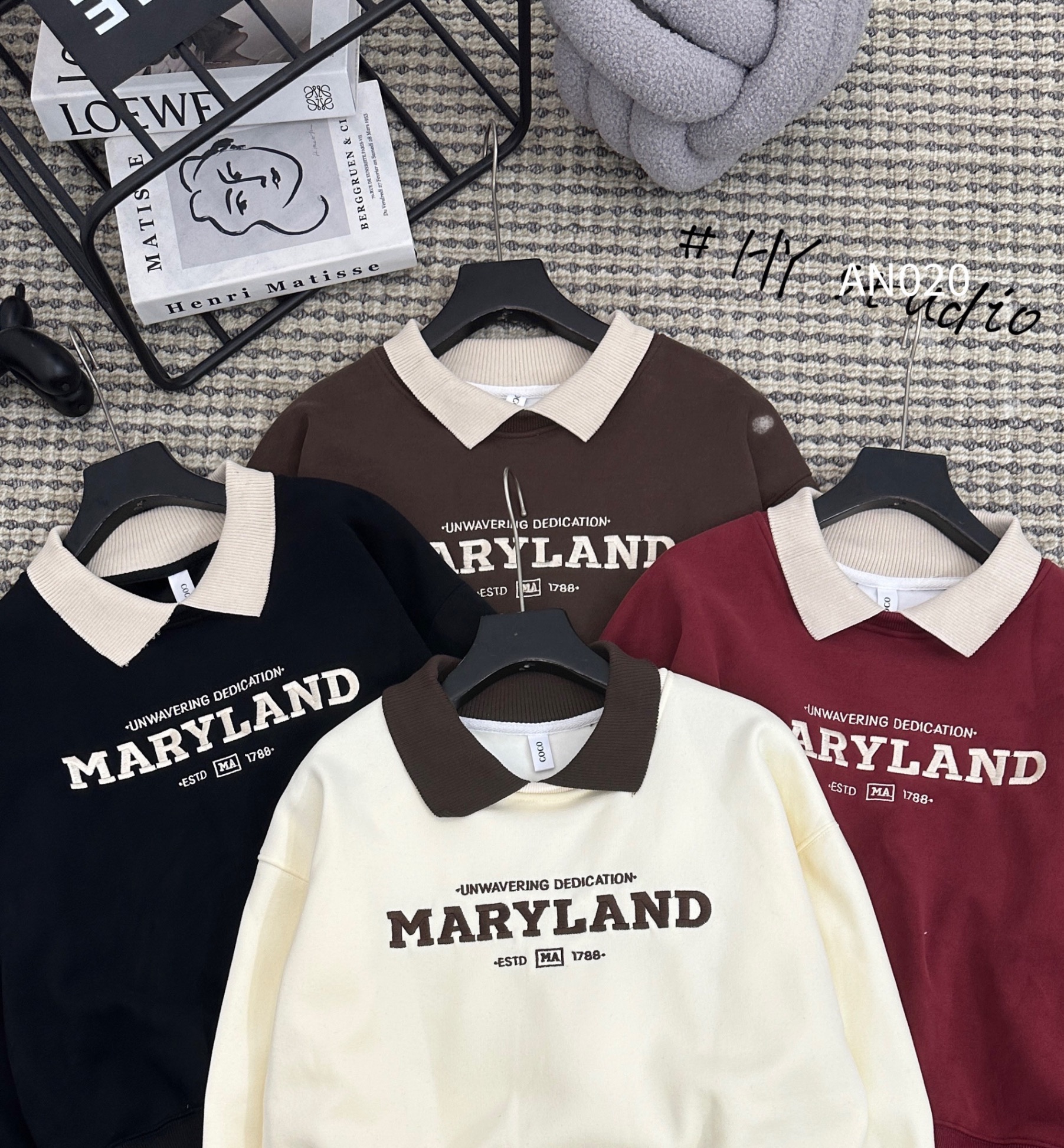 AN020 áo nỉ bẻ cổ MARYLAND