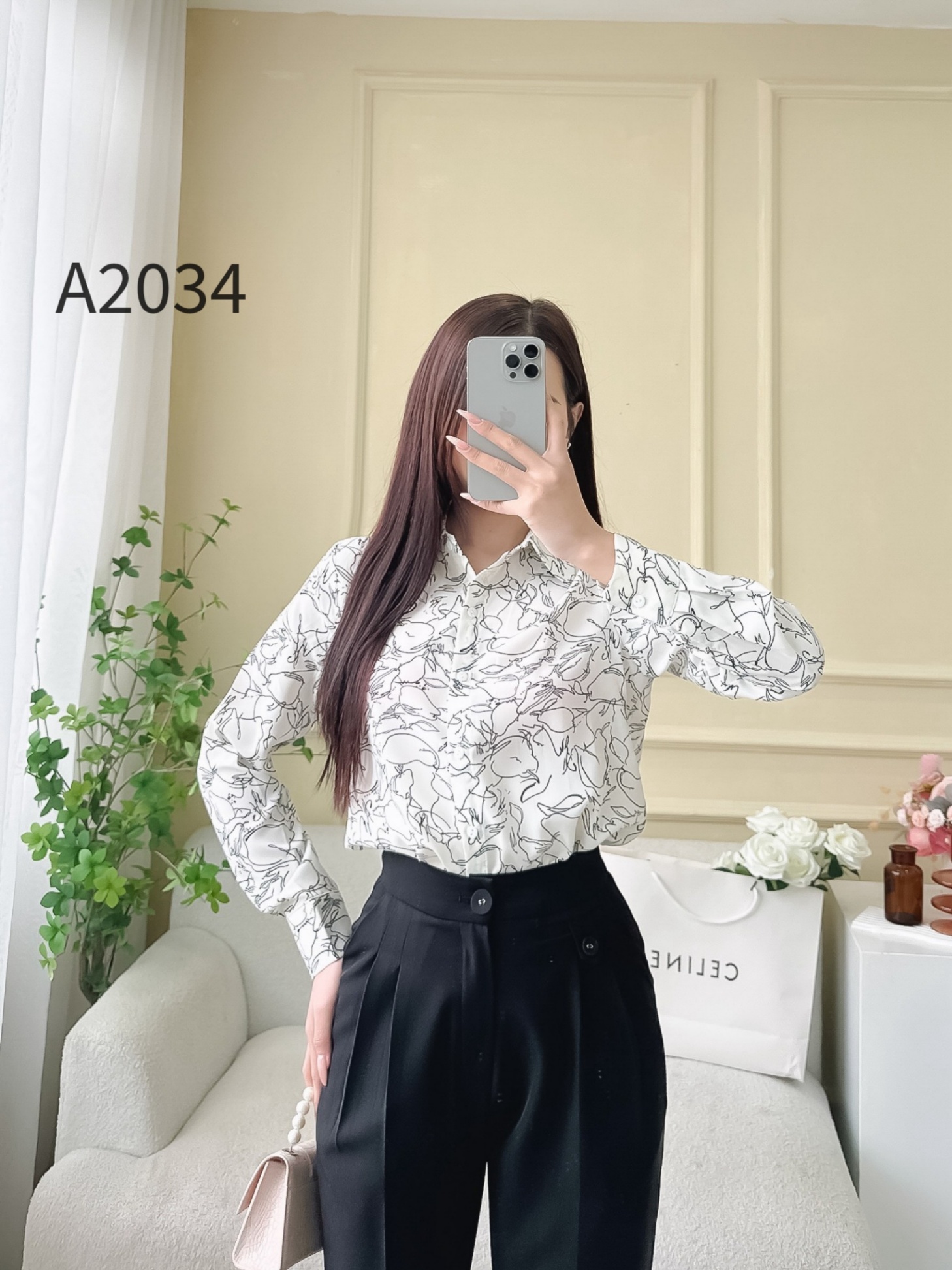 A2034 sơ mi quả lê dài tay