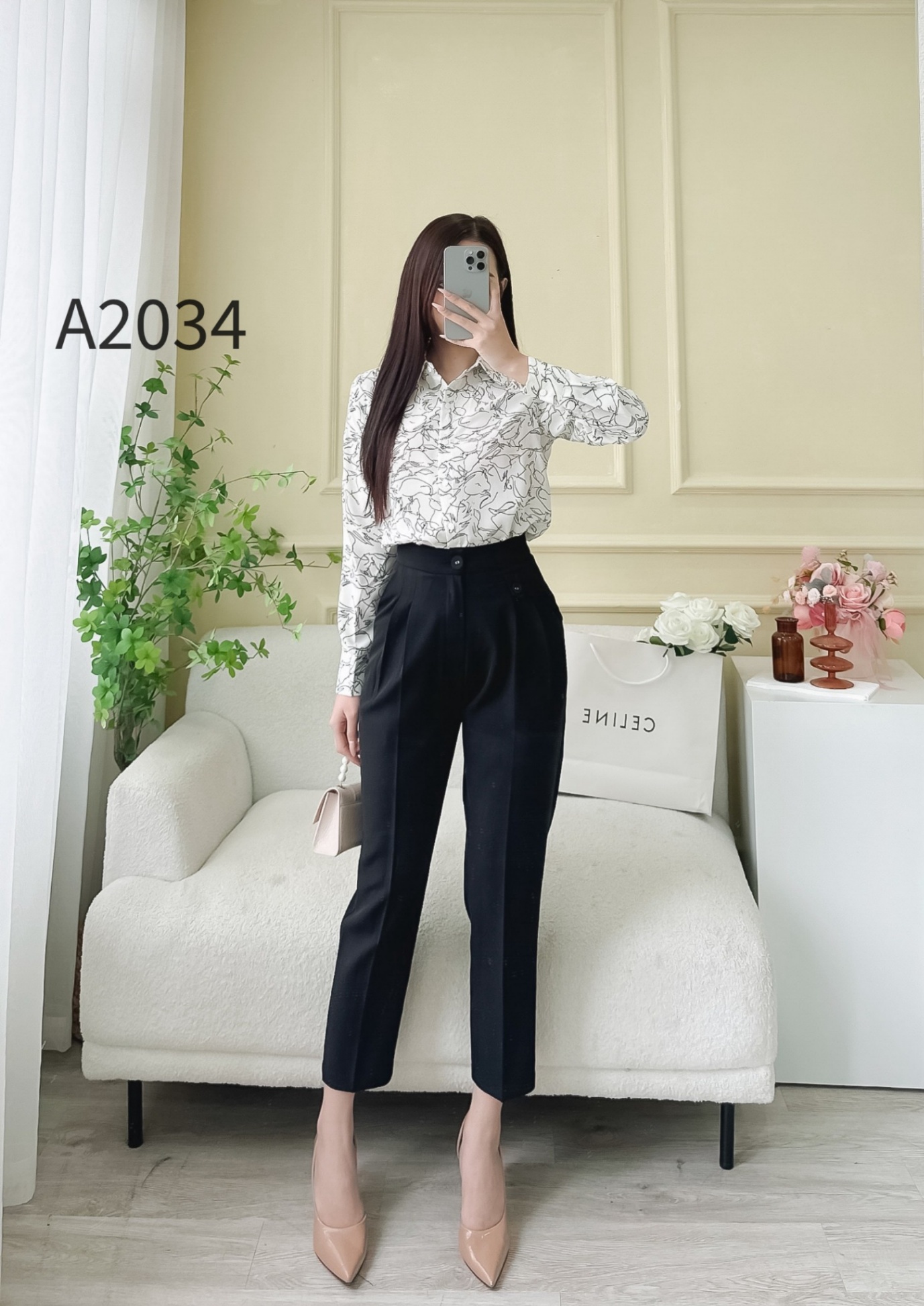 A2034 sơ mi quả lê dài tay