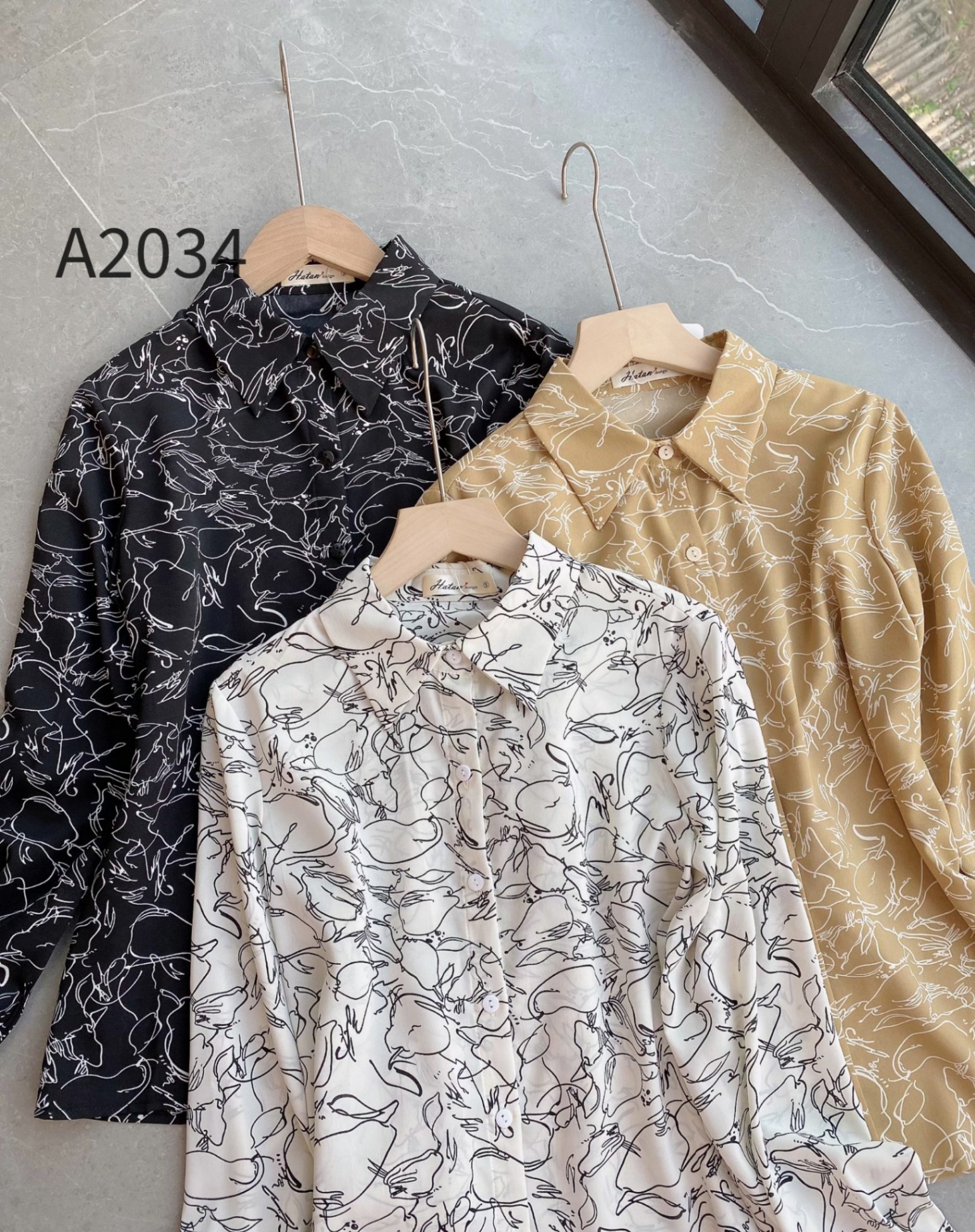A2034 sơ mi quả lê dài tay
