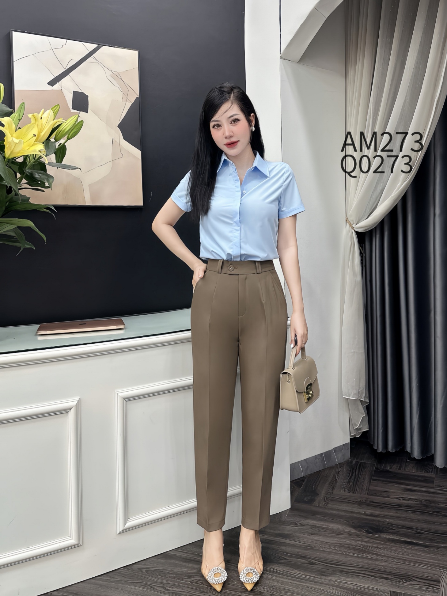 Q0273 quần baggy cúc lệch