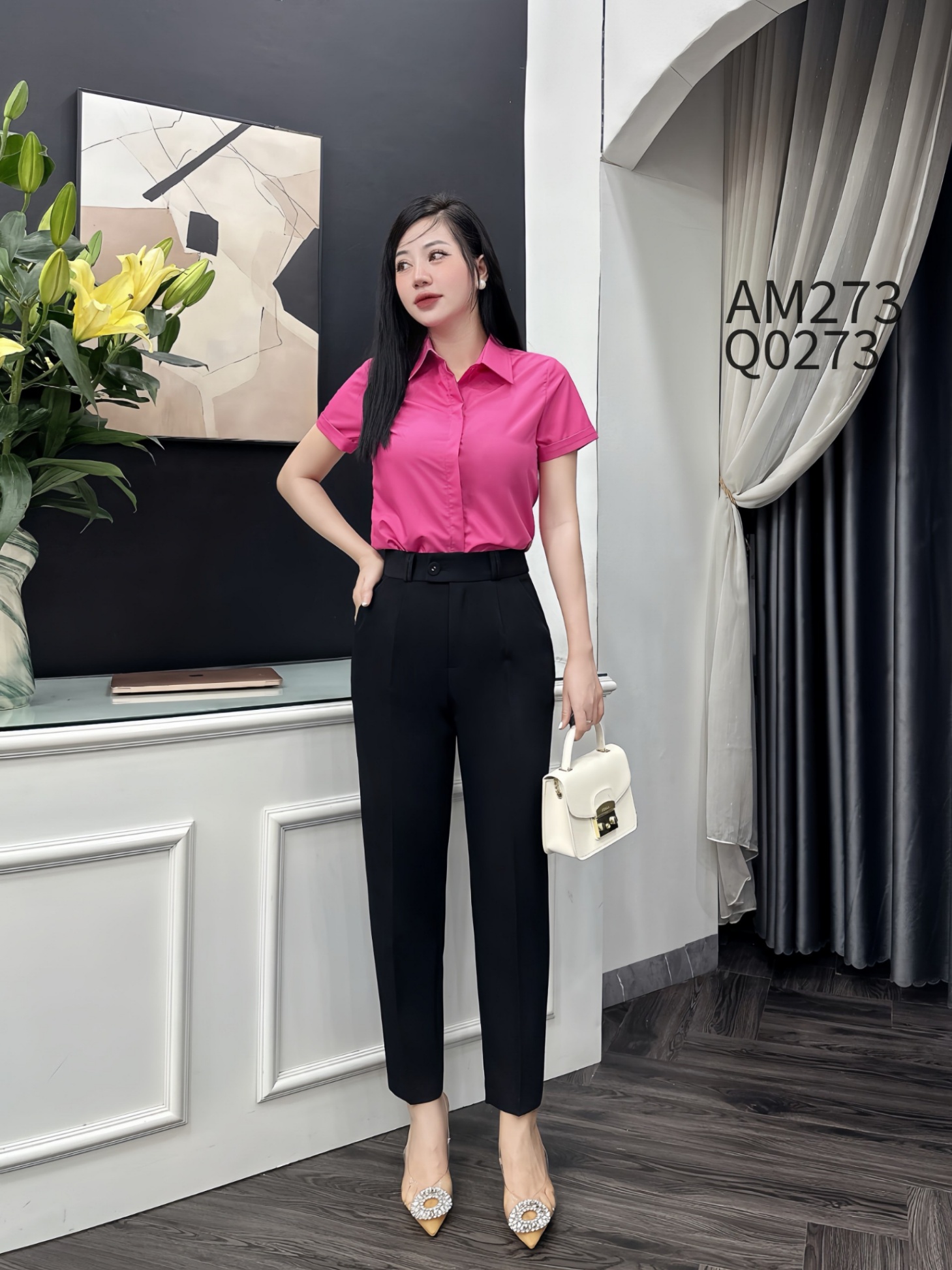 Q0273 quần baggy cúc lệch