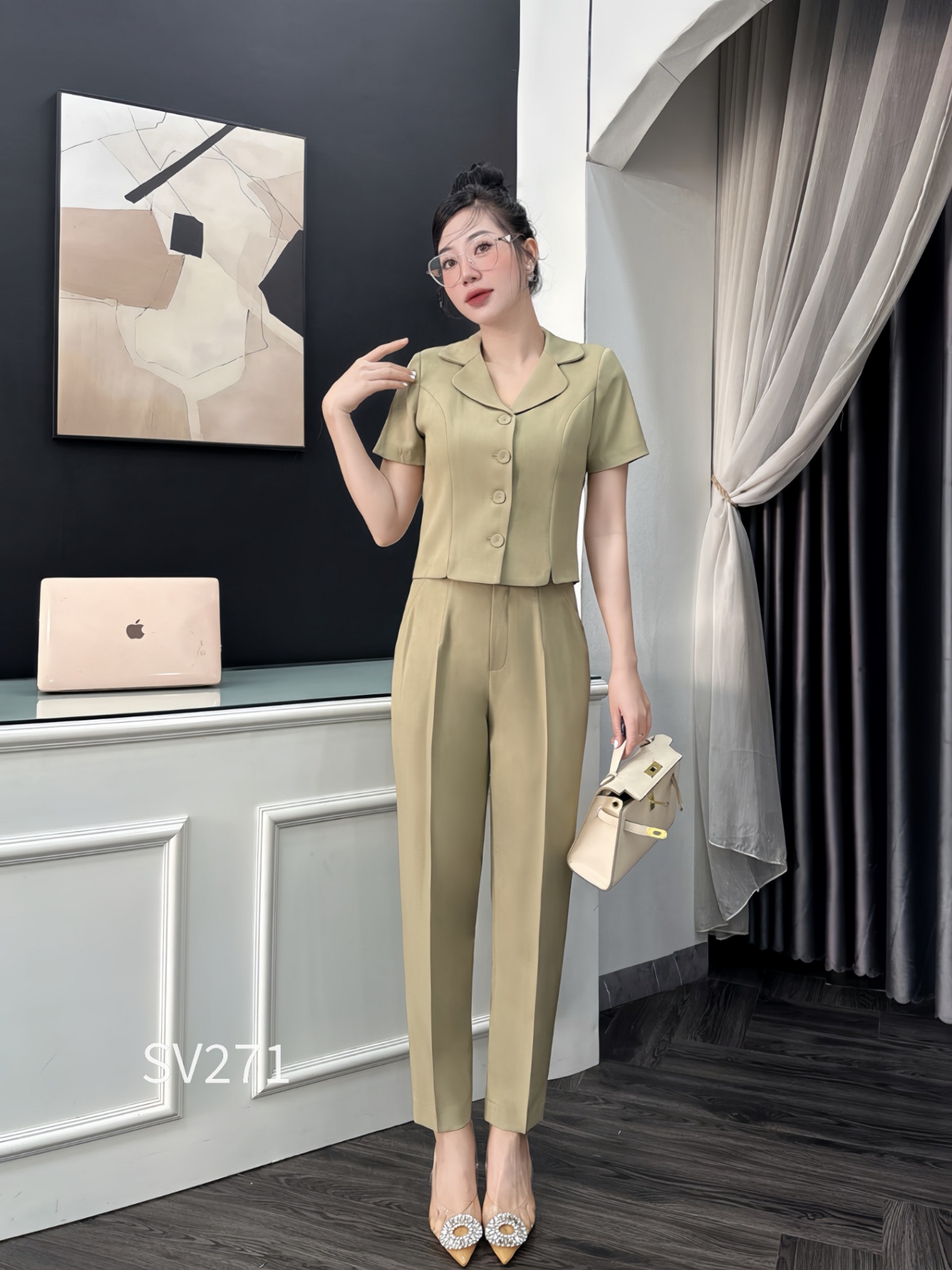 SV271 set vest áo cộc cổ B