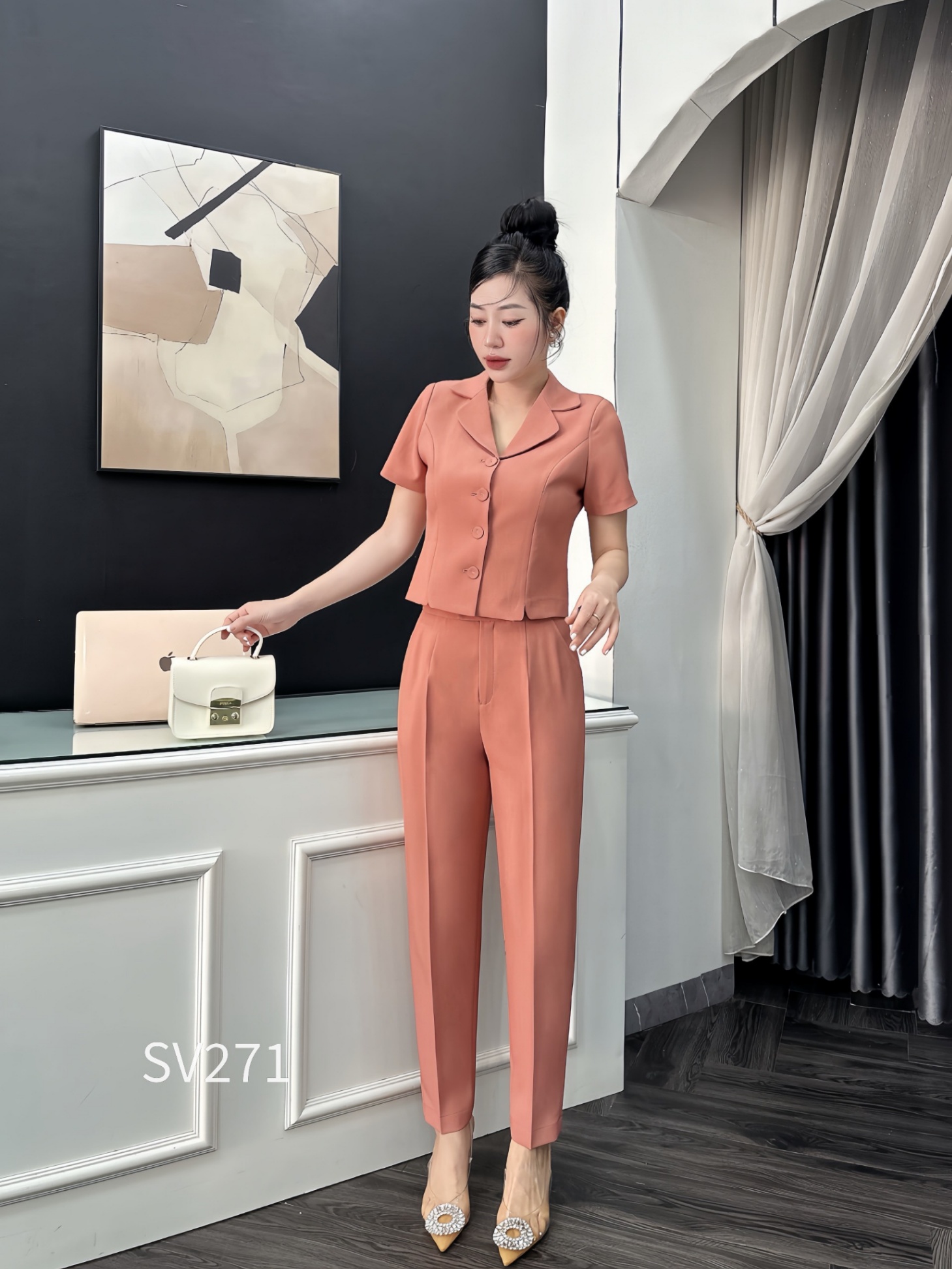SV271 set vest áo cộc cổ B