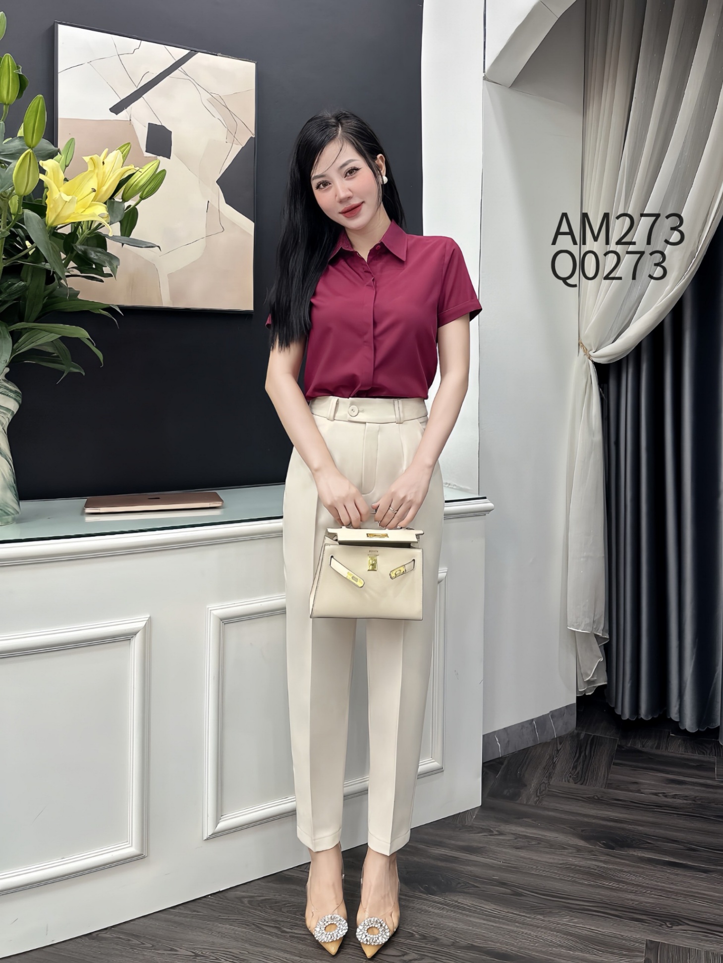 Q0273 quần baggy cúc lệch