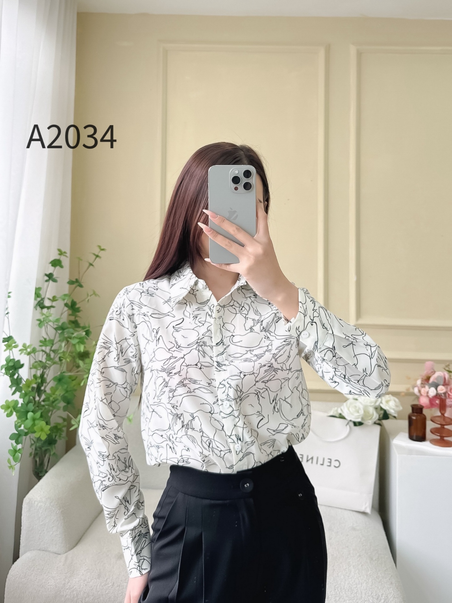 A2034 sơ mi quả lê dài tay