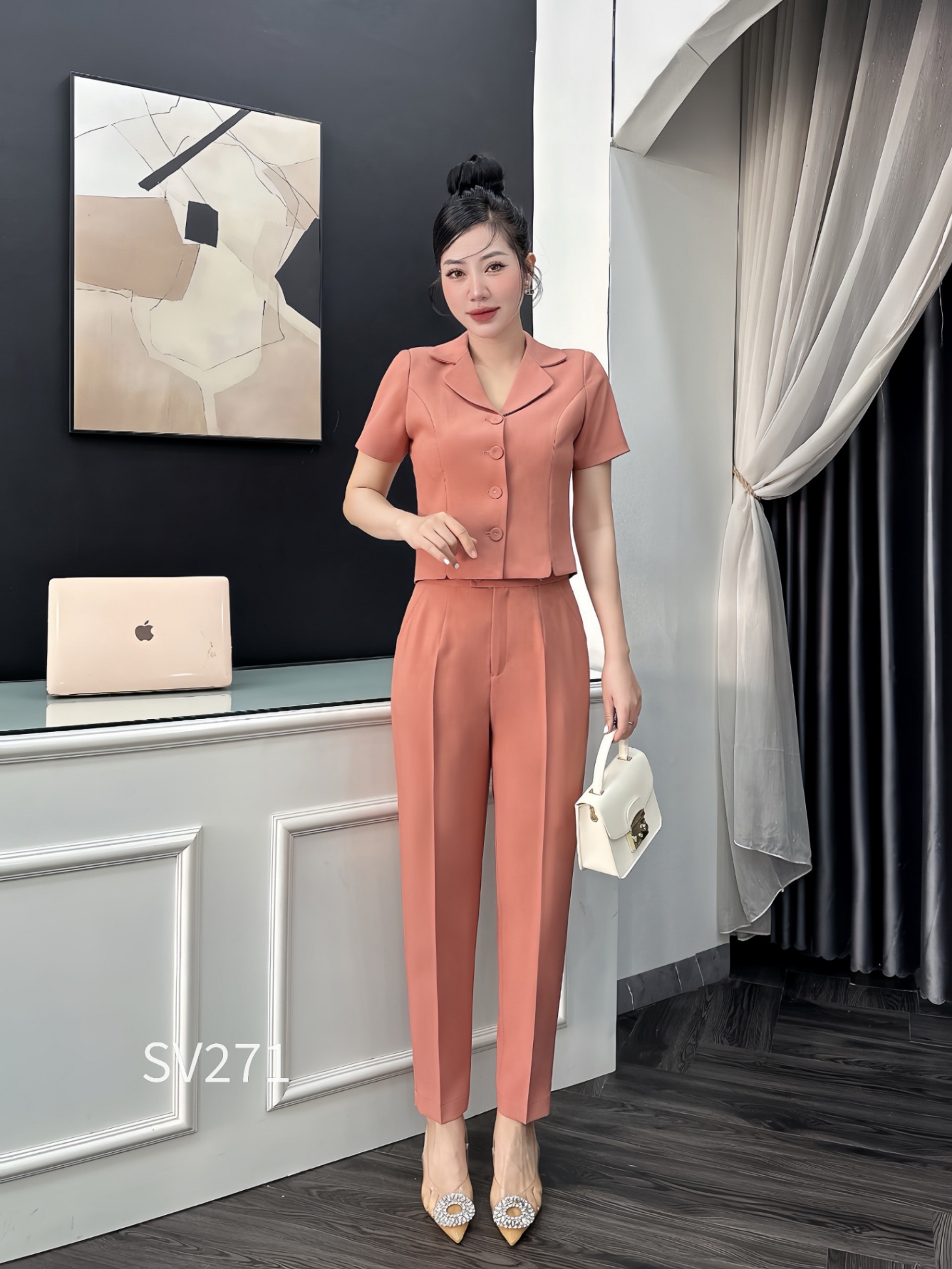 SV271 set vest áo cộc cổ B