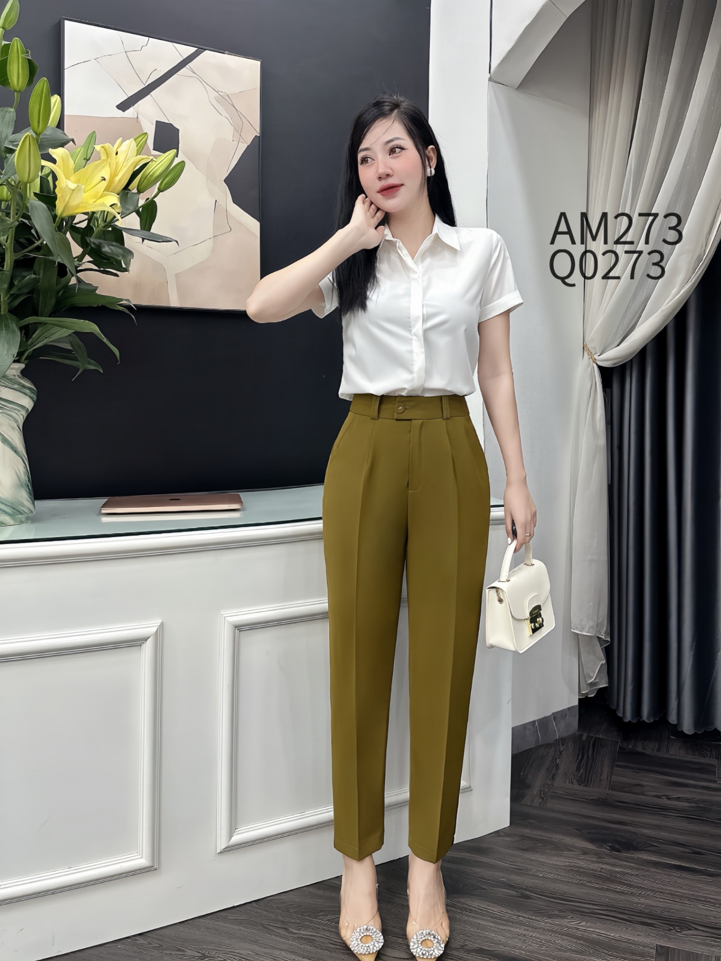 Q0273 quần baggy cúc lệch