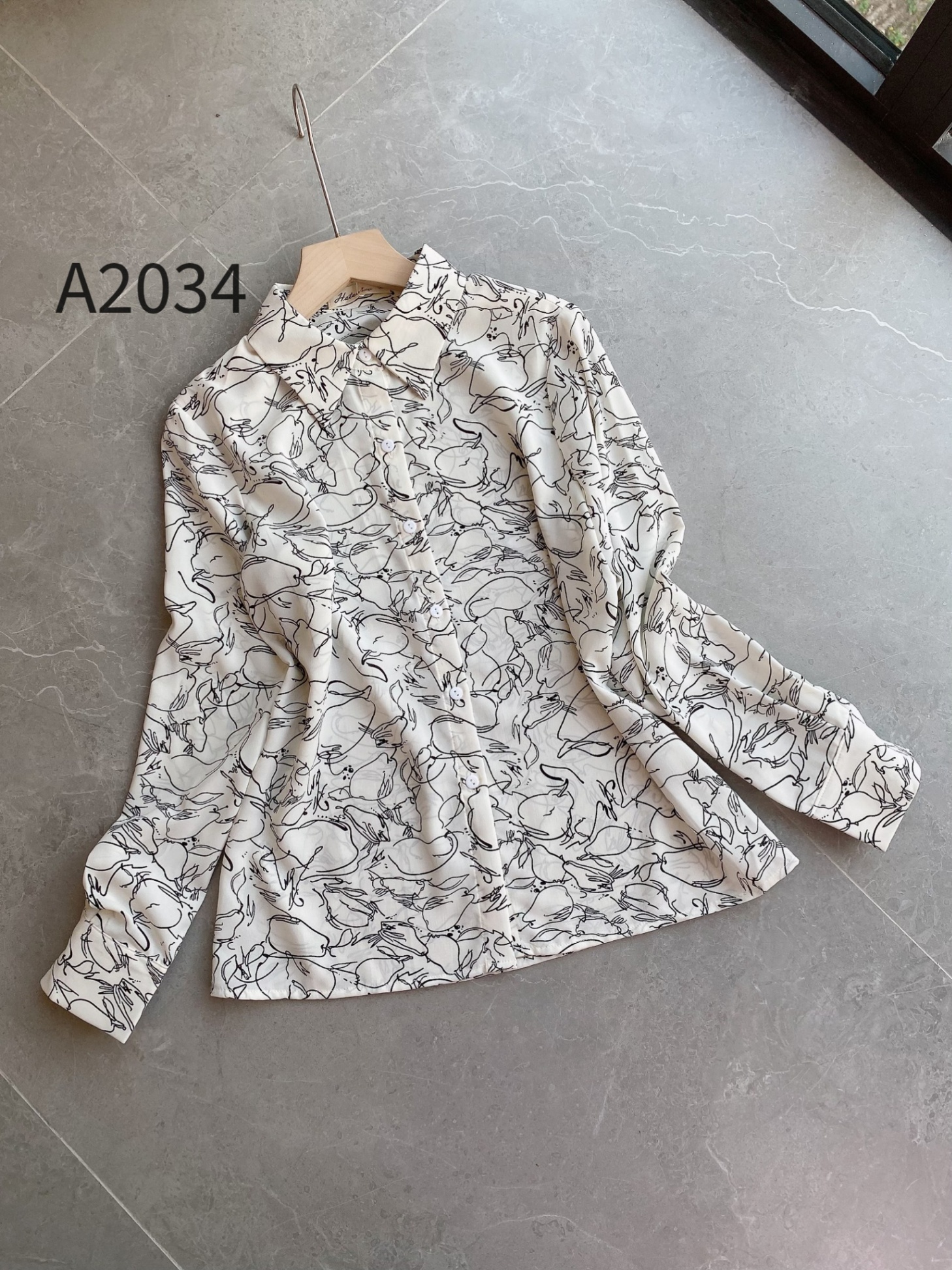 A2034 sơ mi quả lê dài tay