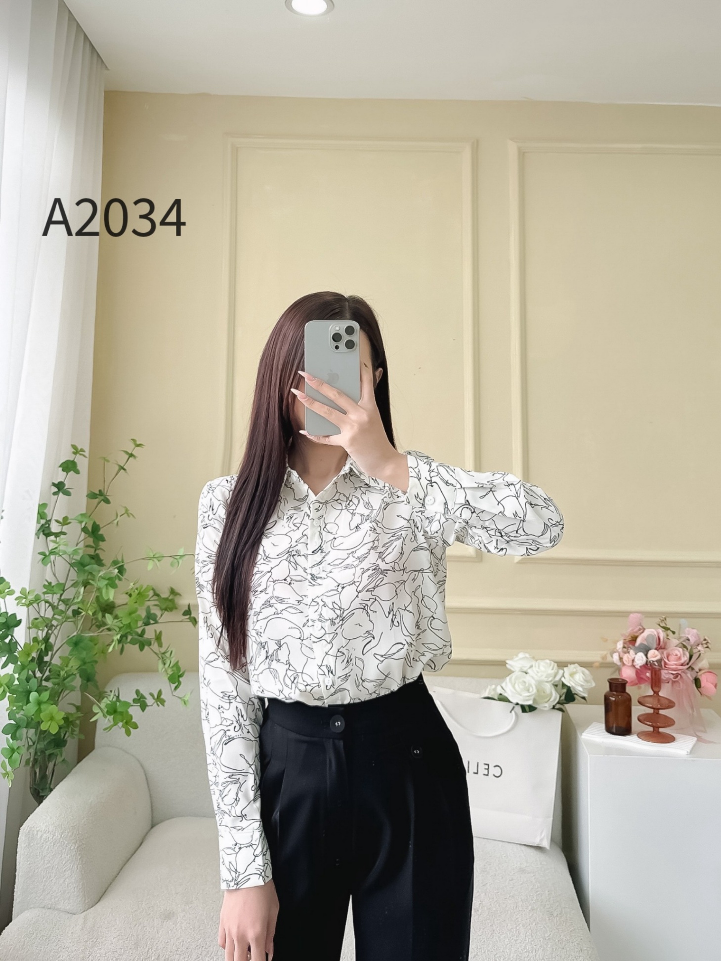 A2034 sơ mi quả lê dài tay