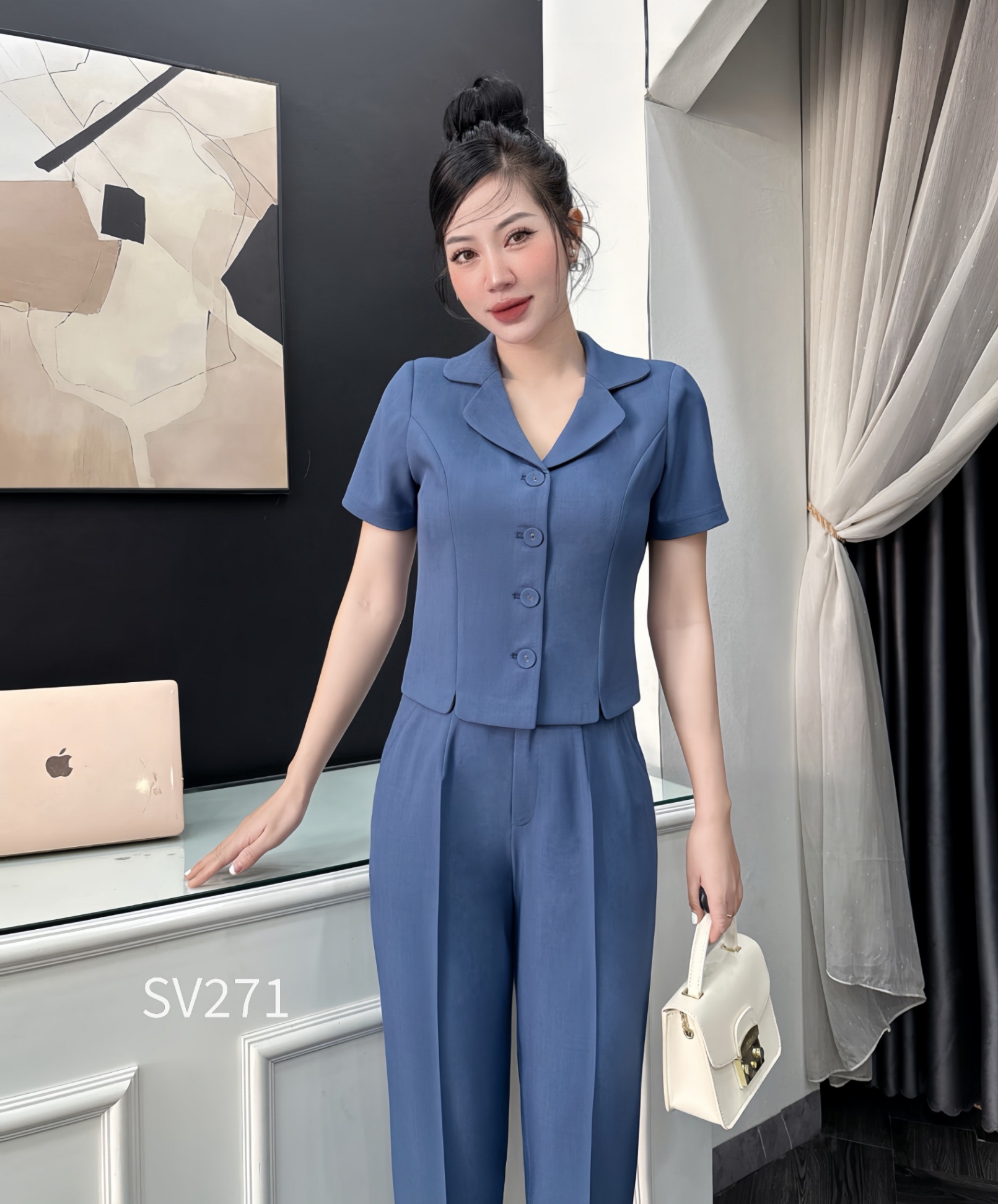 SV271 set vest áo cộc cổ B