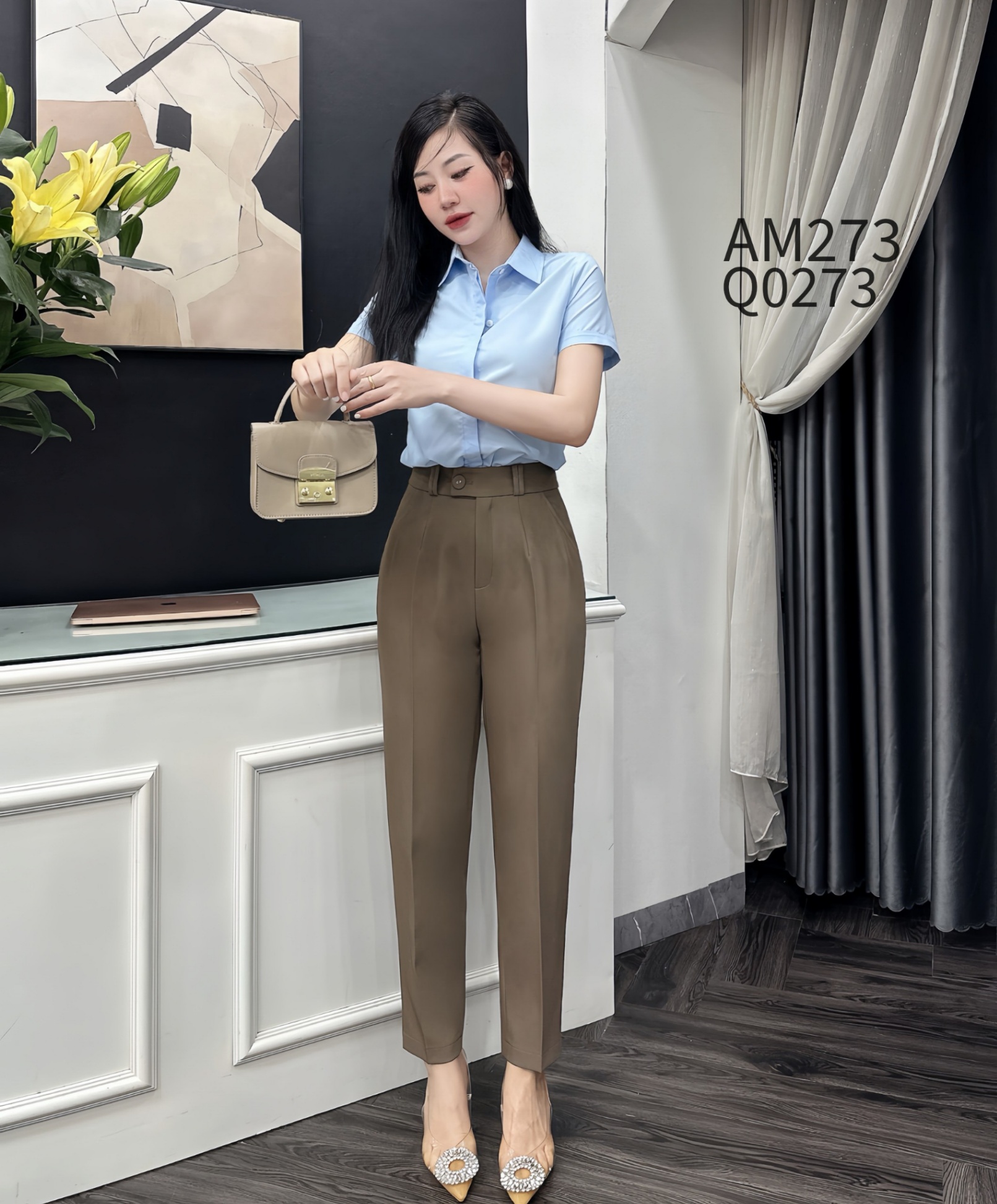 Q0273 quần baggy cúc lệch