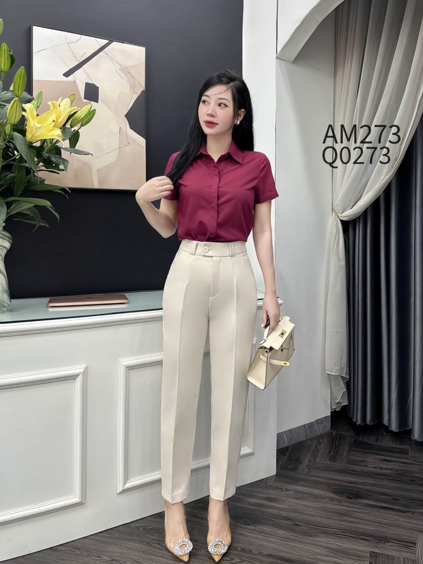 Q0273 quần baggy cúc lệch