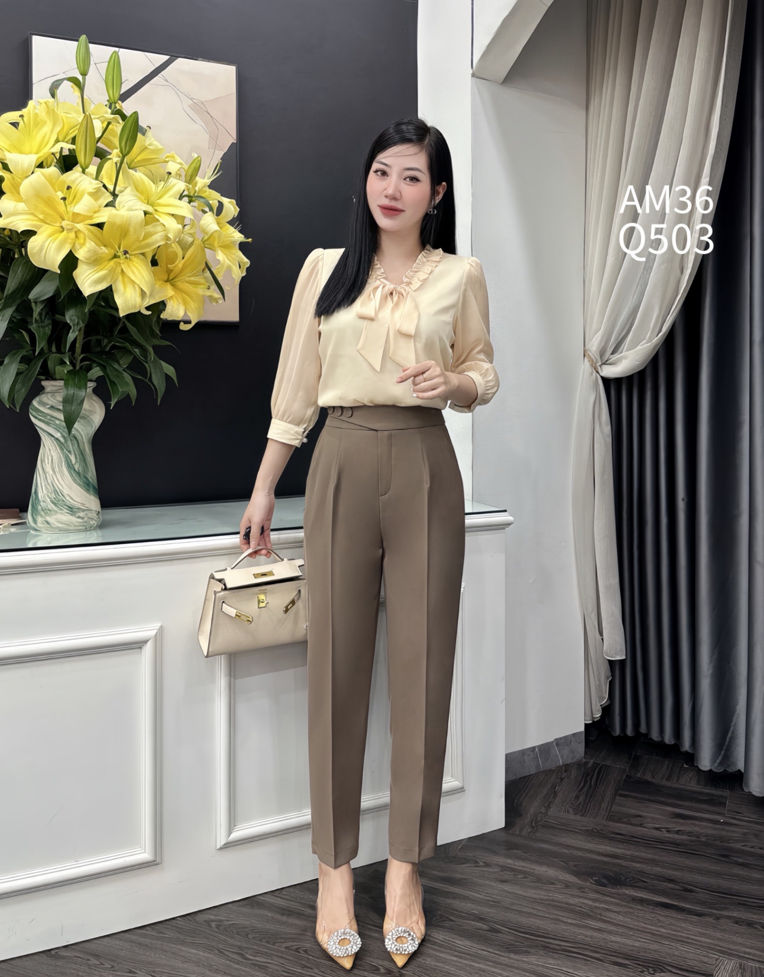 Q503 quần baggy 3 cúc lệch