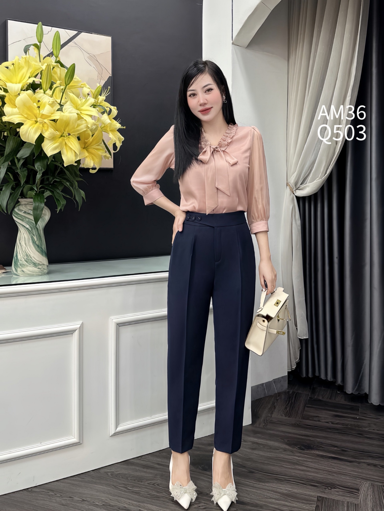 Q503 quần baggy 3 cúc lệch