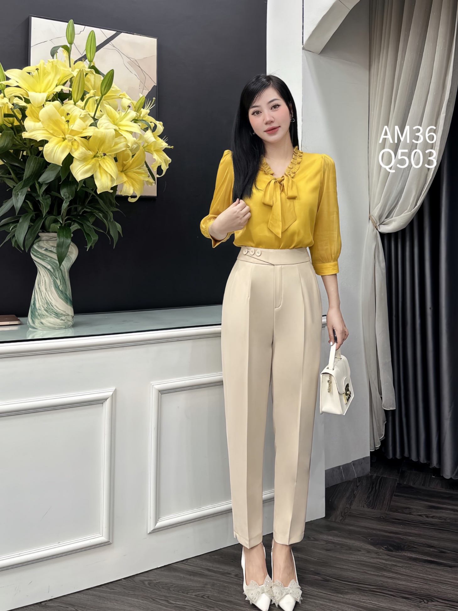 Q503 quần baggy 3 cúc lệch