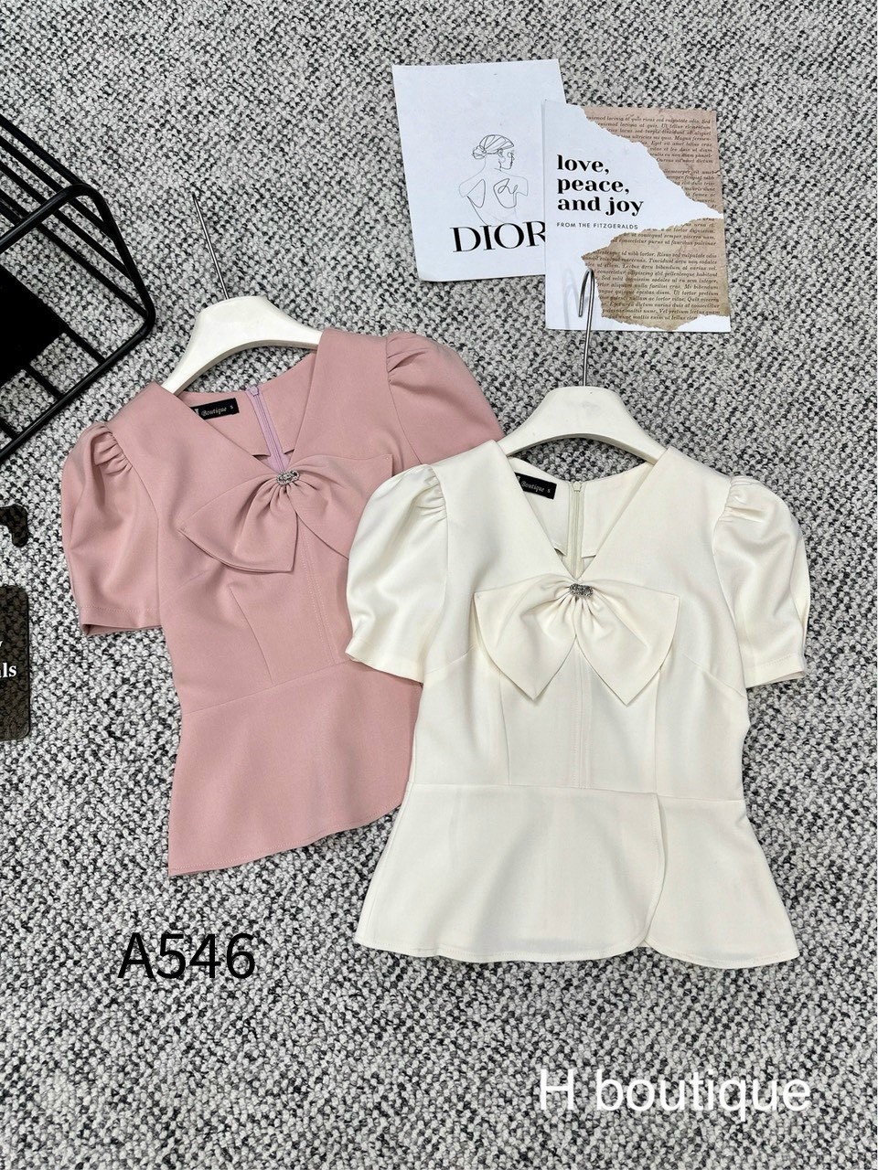 A546 áo peplum cổ nơ