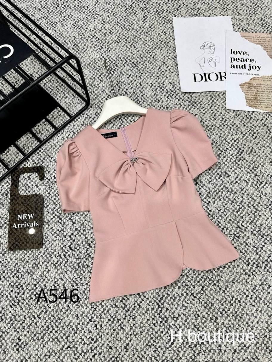 A546 áo peplum cổ nơ