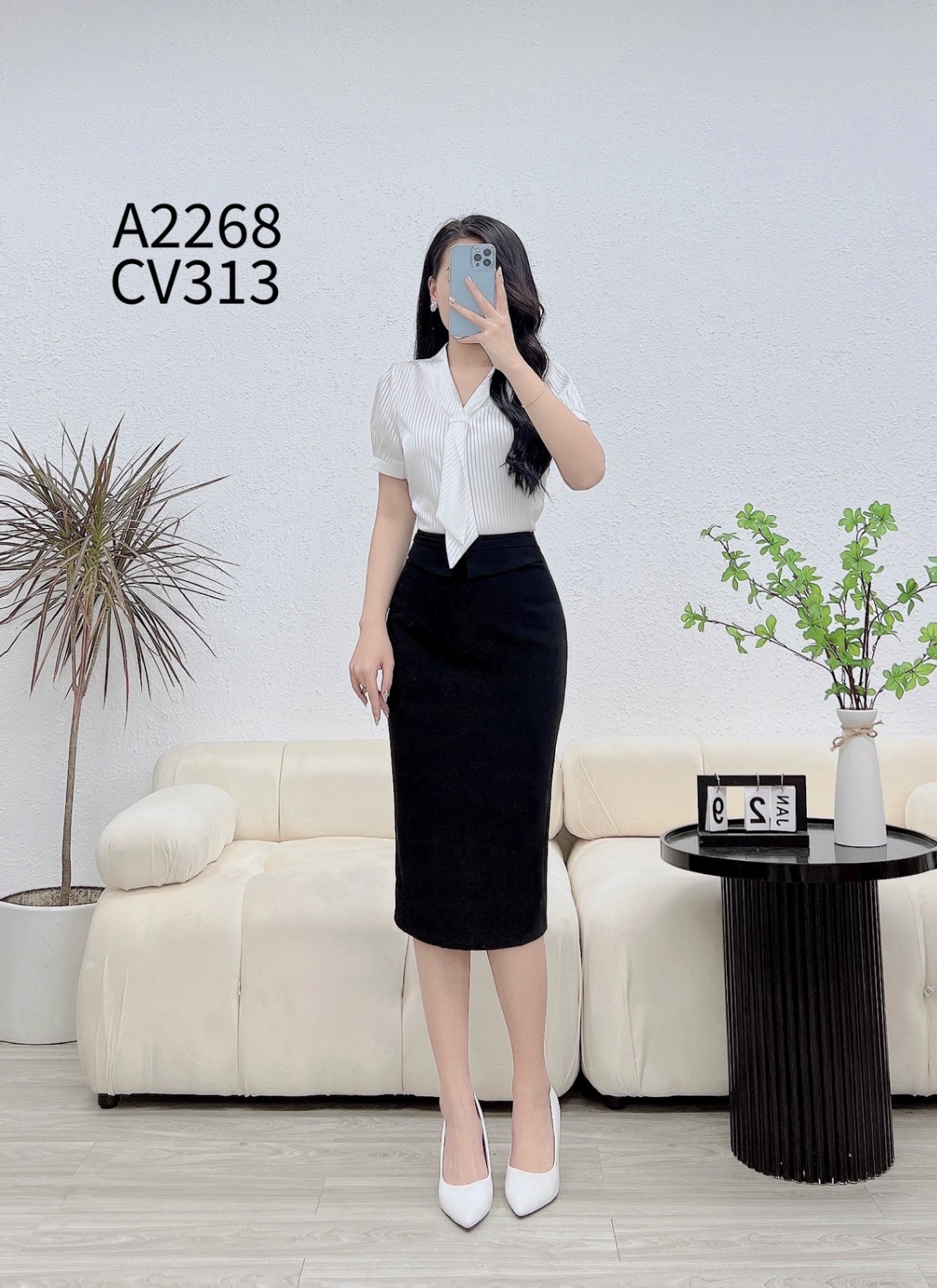 CV313 CV bút chì đai 2 vạt nhọn