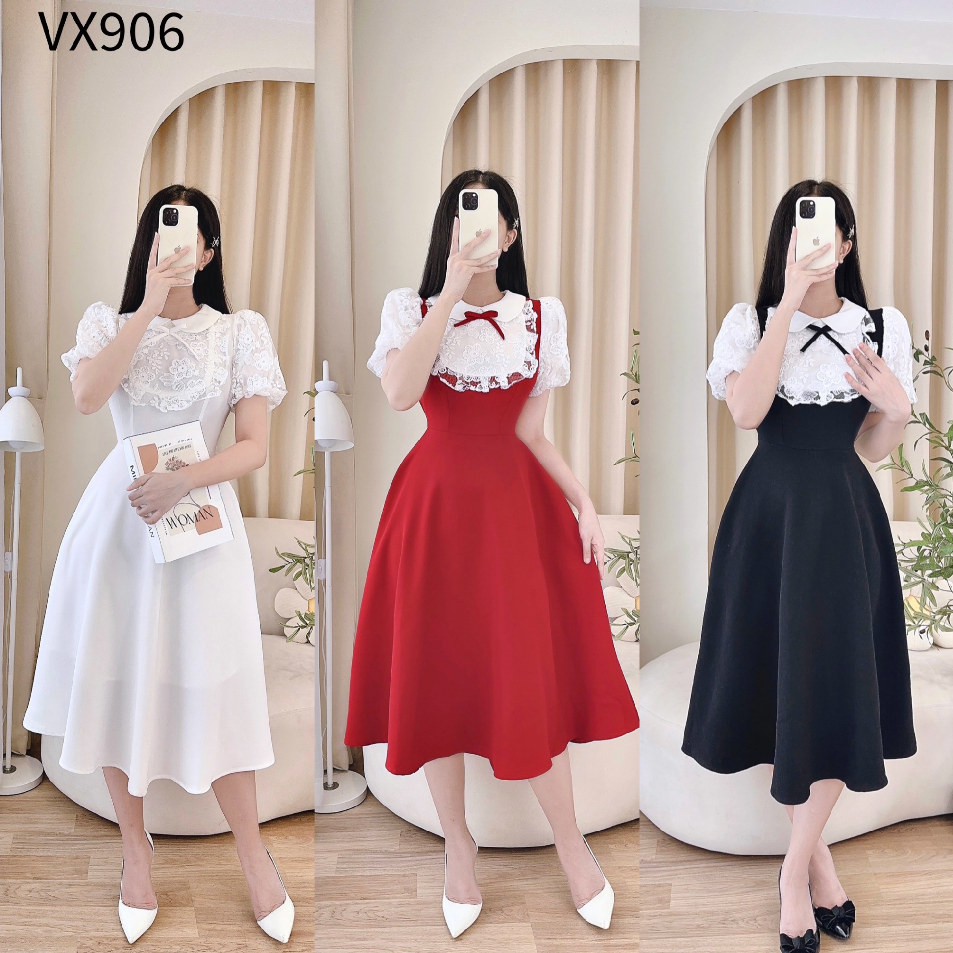 Đầm đen xòe công sở phối màu KK116-26 | Thời trang công sở K&K Fashion