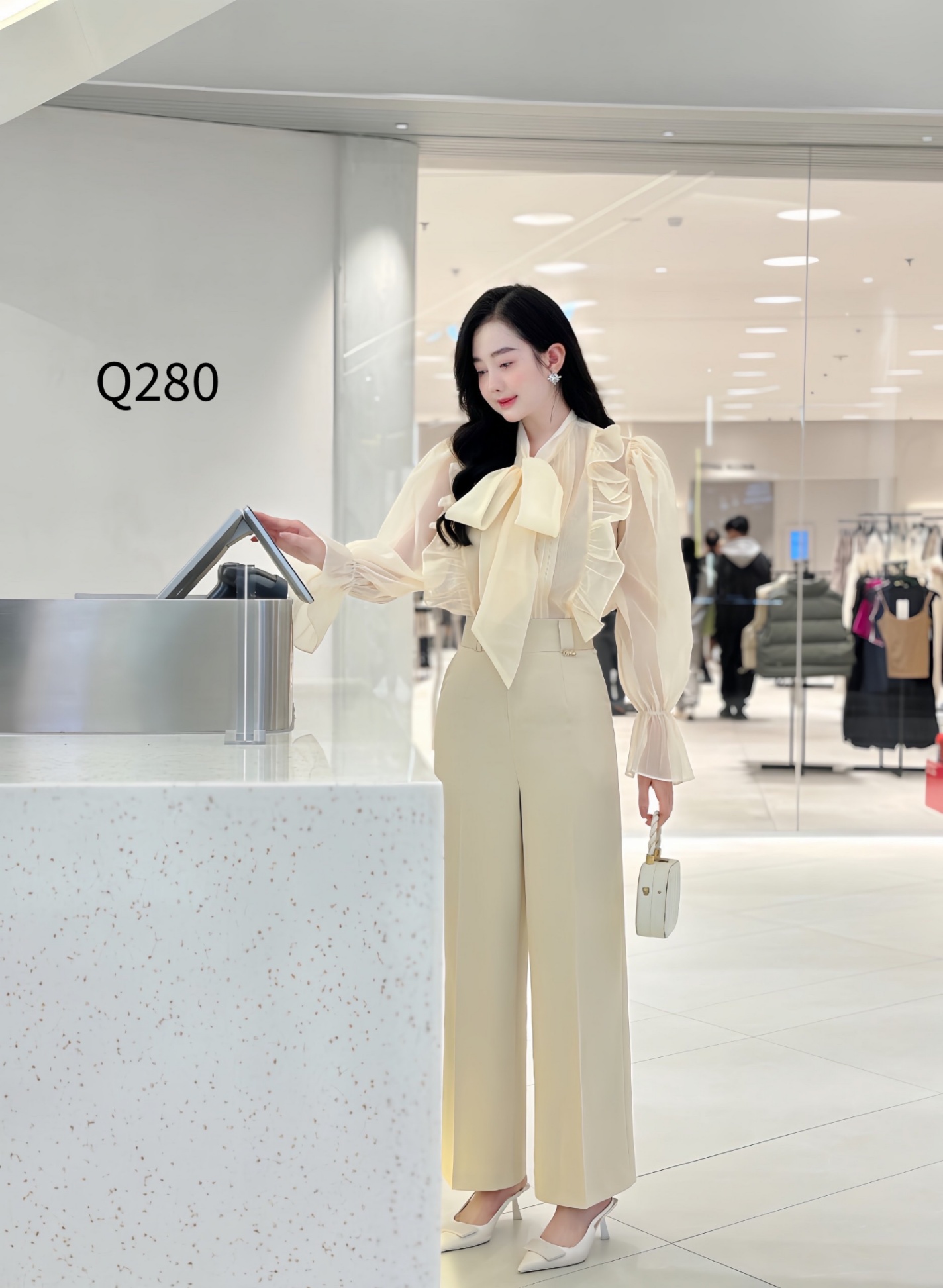 Q280 quần xuông 2 cúc bọc đỉa kép