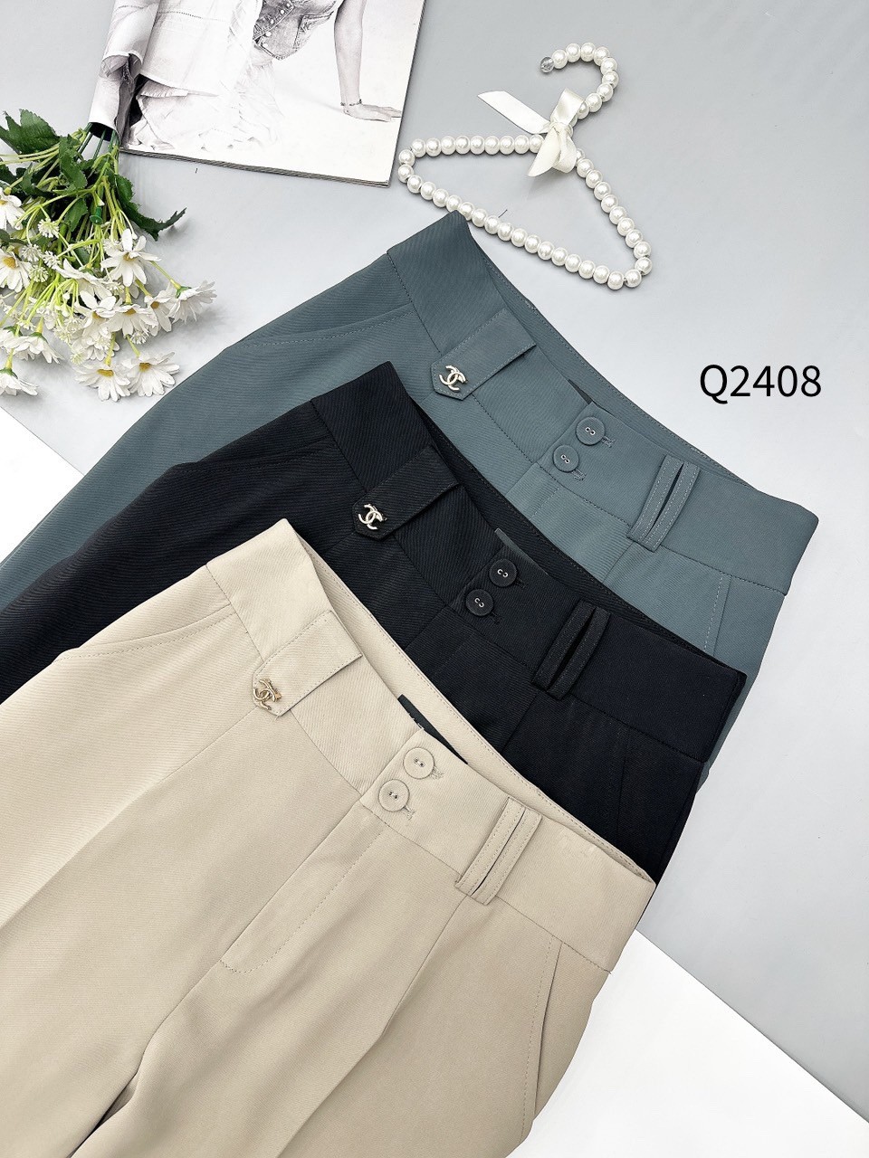 Q2408 quần baggy 2 cúc bọc