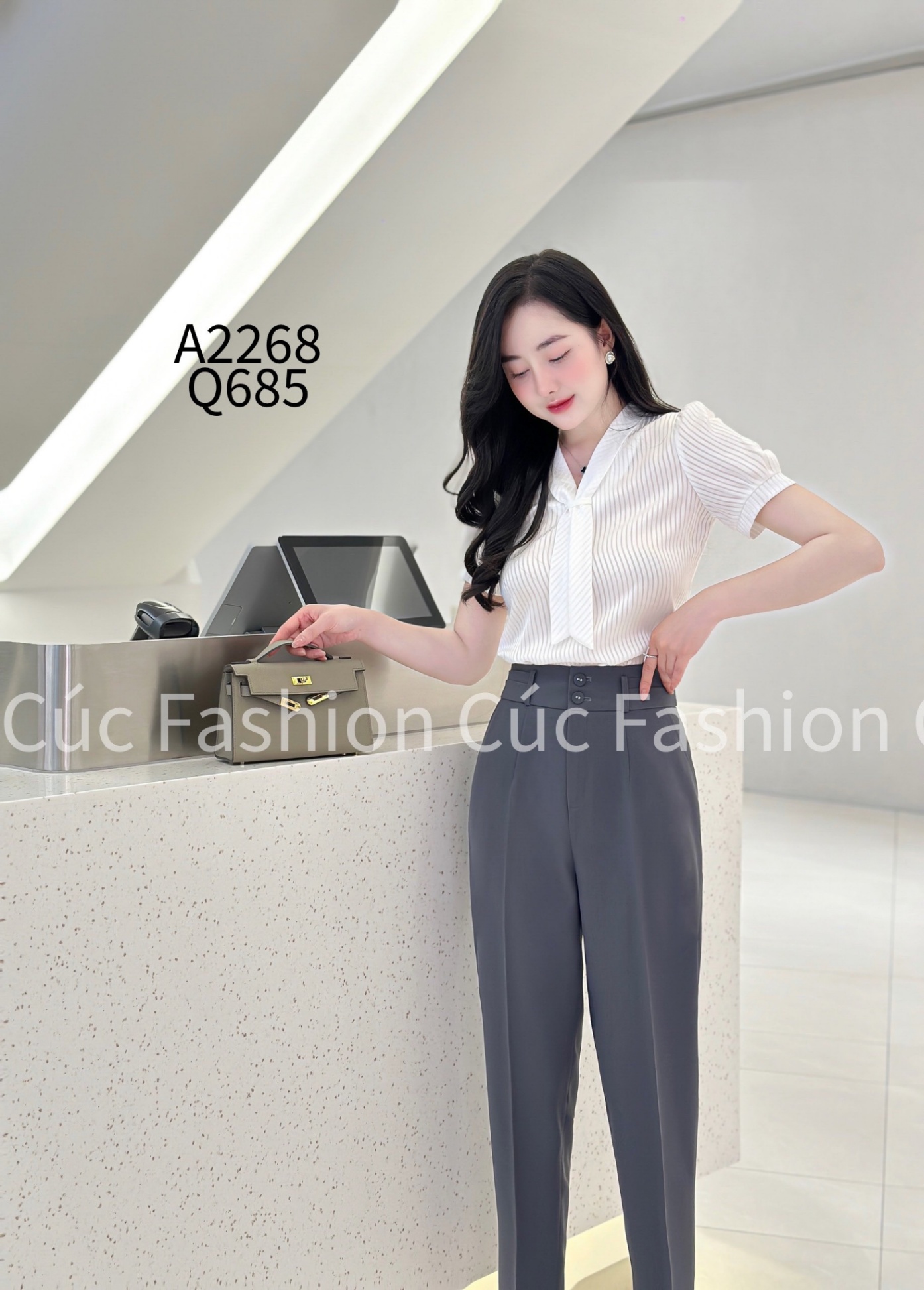 Q685 Quần baggy 2 cúc viền 2 ly