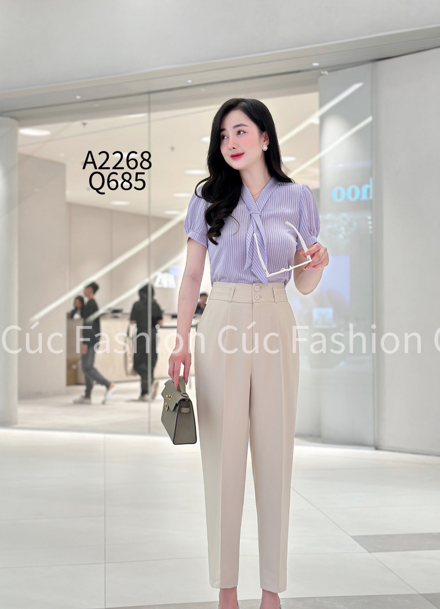 Q685 Quần baggy 2 cúc viền 2 ly