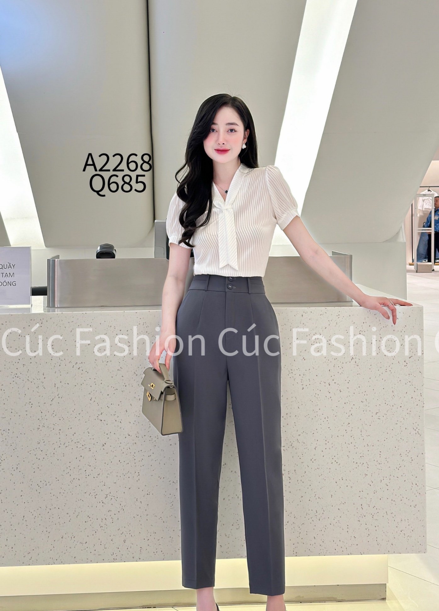 Q685 Quần baggy 2 cúc viền 2 ly