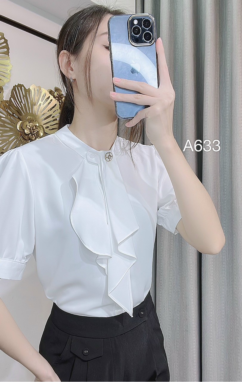 A633 Áo lụa bèo ngực cúc hoa