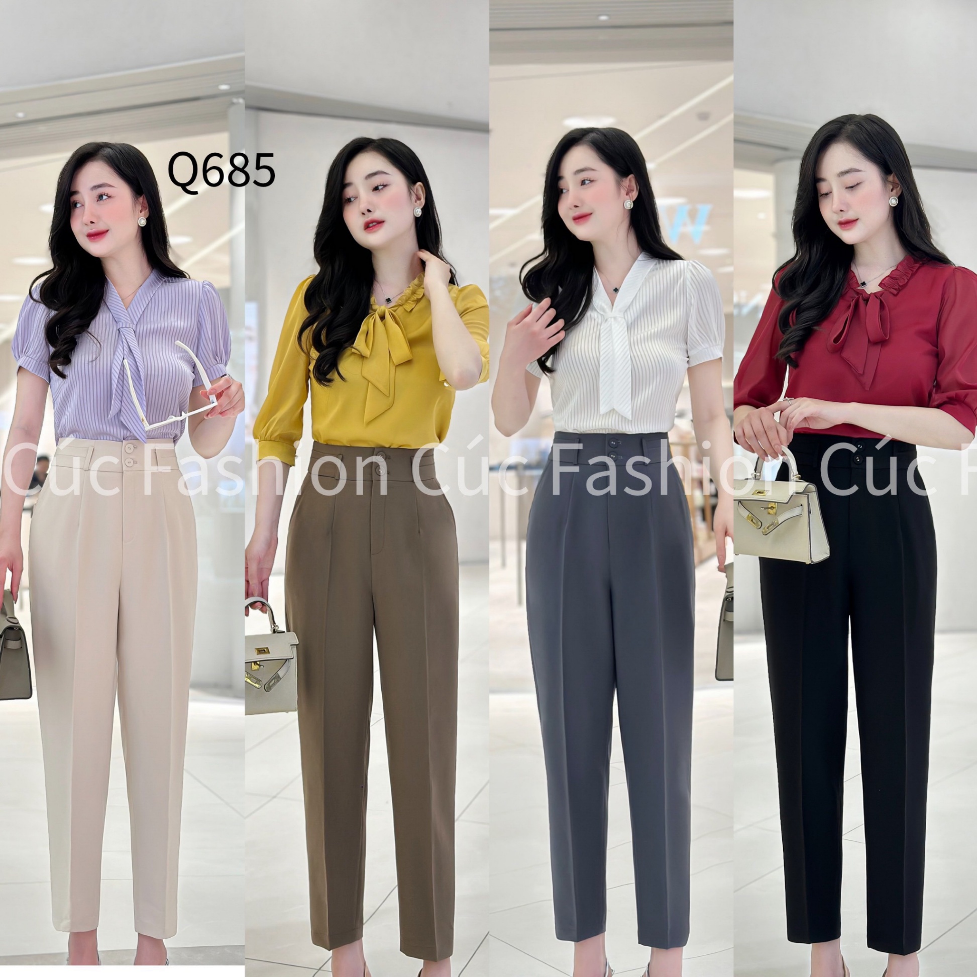 Q685 Quần baggy 2 cúc viền 2 ly