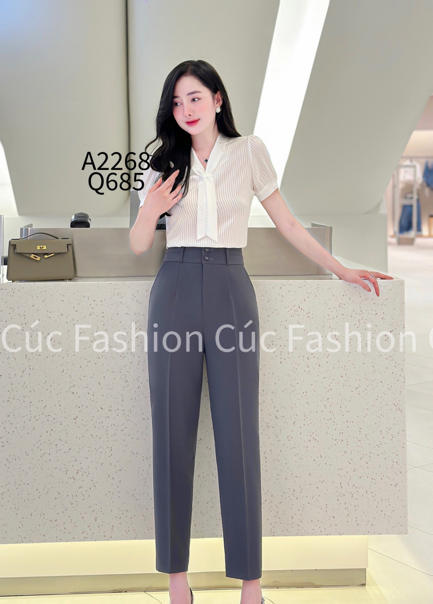 Q685 Quần baggy 2 cúc viền 2 ly