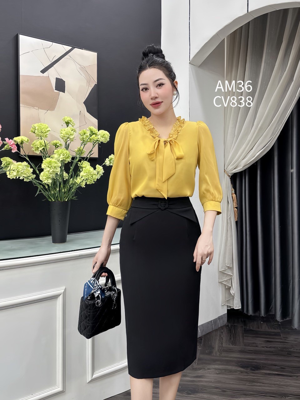 CV838 cv bút chì 2 vạt nhọn đai hoa